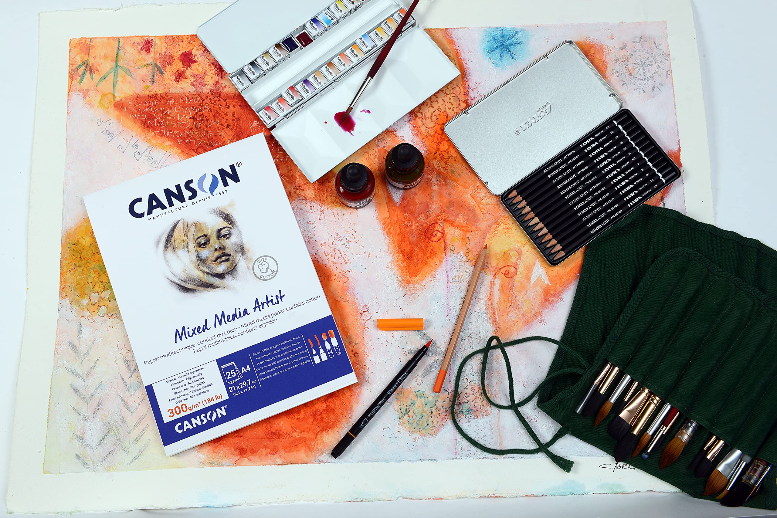 CANSON Mixed Media Artist Bloc 15 Feuilles A4 - Papier 600g/m² Grain Fin Pour Aquarelle, Encre & Dessin