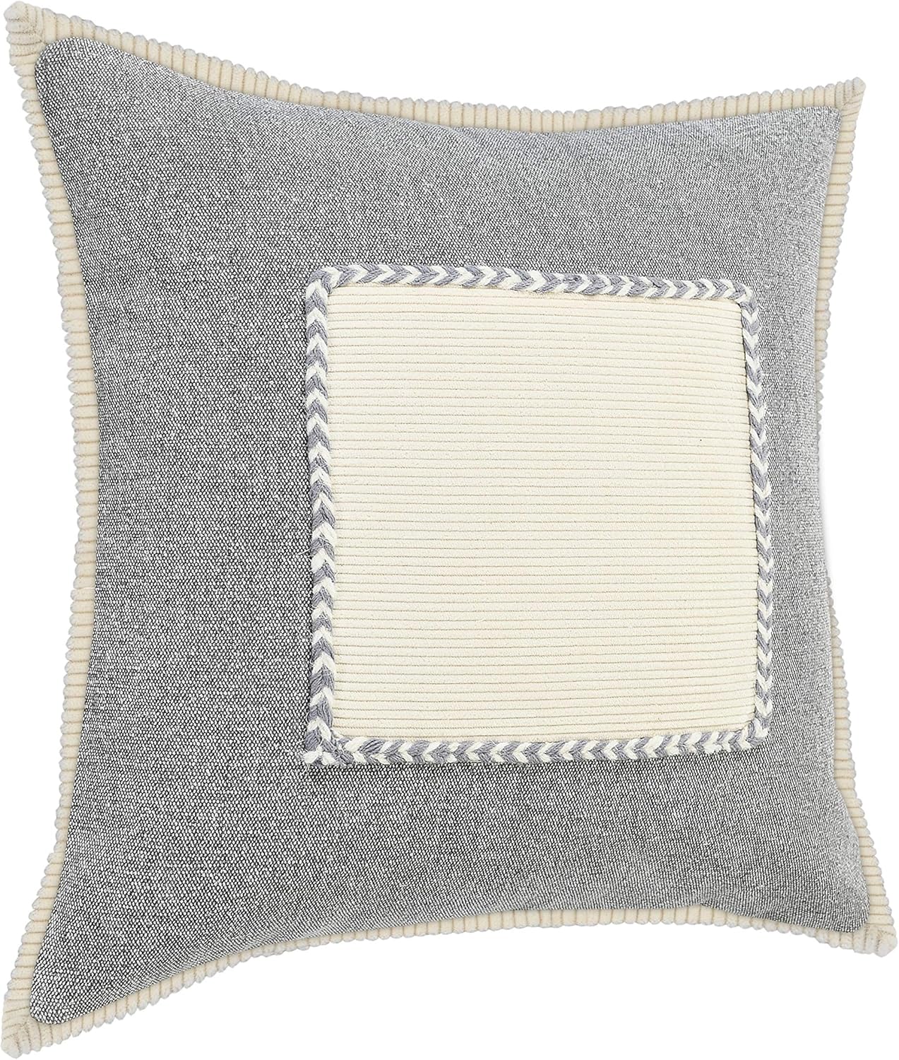 LR Home Neutral Riviera Framed Throw Pillow, 20" x 20", Gray/Cream