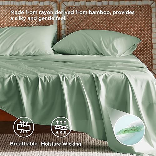 Miniatura 3 de Bedsure - Juego de sábanas y fundas de almohada tamaño king, refrescantes, rayón derivado del bambú, esquinas tipo bolsillos profundos de 16