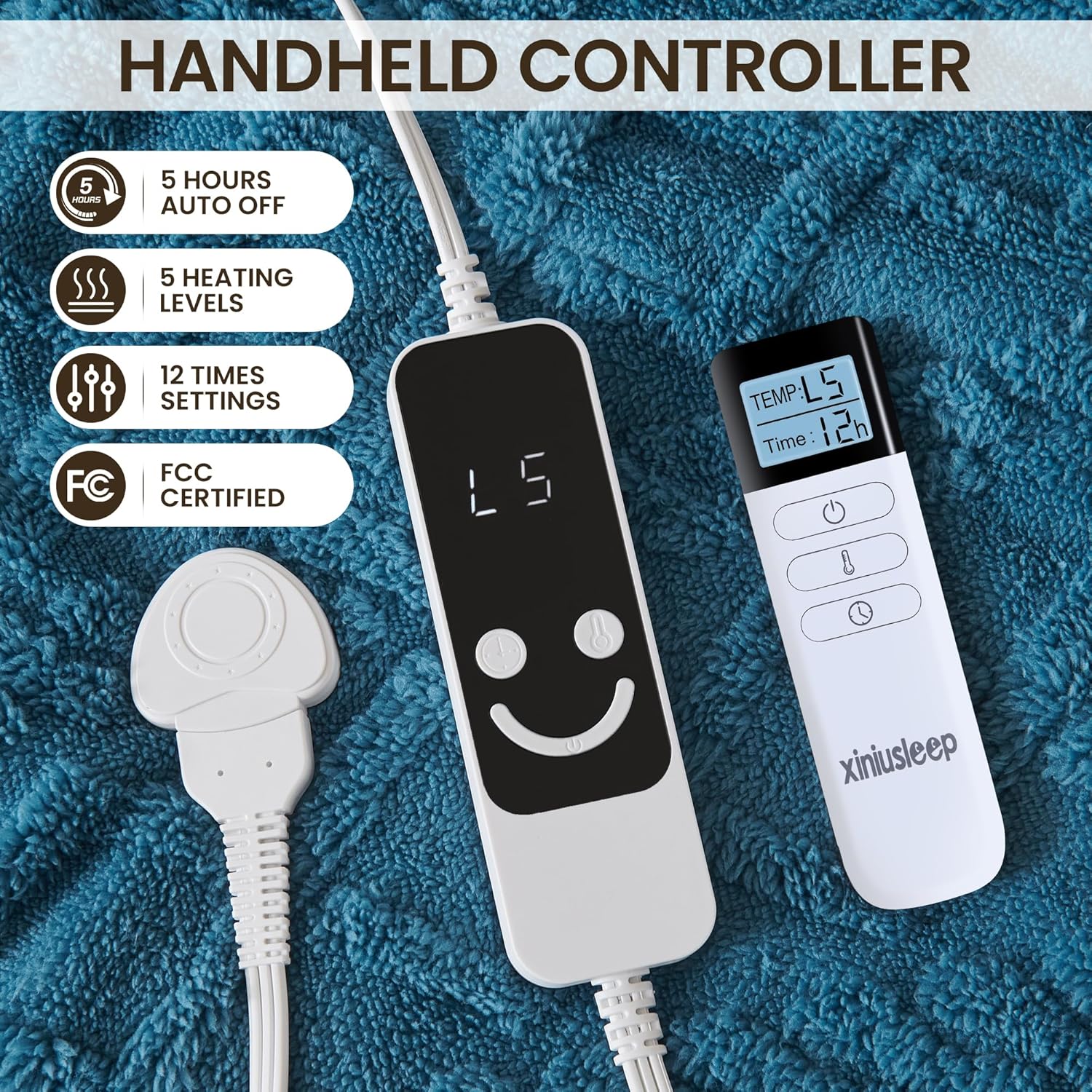 Heated Blanket Electric Blanket 50"x60", Soft Taffeta Sherpa Electric Throw with 5 Heating Level & 1-12 Hour Auto Off, Heated Throw with Overheating Protection, Machine Washable (Navy Blue) - Image 3