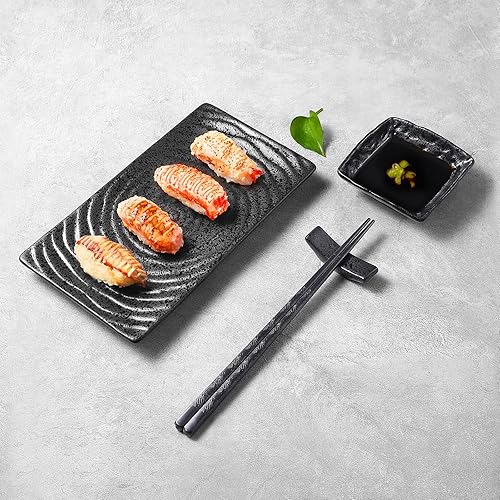 Miniatura 5 de Youda Juego de 8 piezas de sushi japonés  Platos de sushi de cerámica, platos de salsa de soja, palillos con soportes, vajilla elegante para