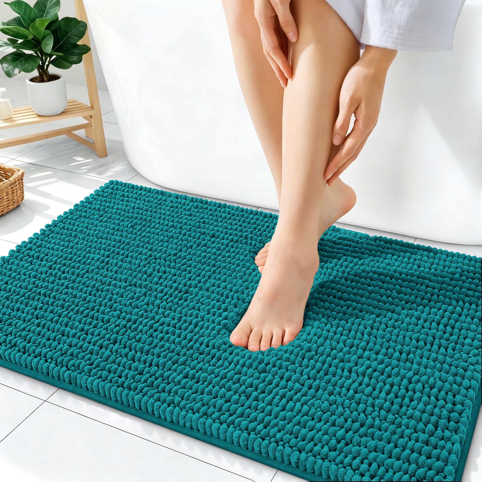 OLANLY Thick Chenille Absorbent Bathroom Rugs Mat 36x24, Deep Lake