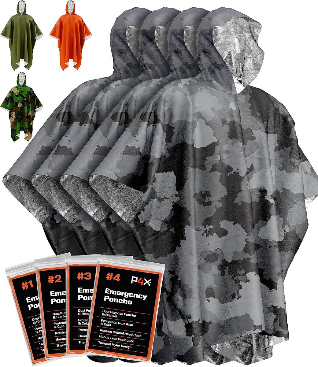 Emergency Mylar Poncho – Survival Rain Poncho with Hood – Lightweight, Compact, Reusable Emergency Blanket Poncho for Hiking, Camping, Thermal Gear, Car Kit, Outdoors