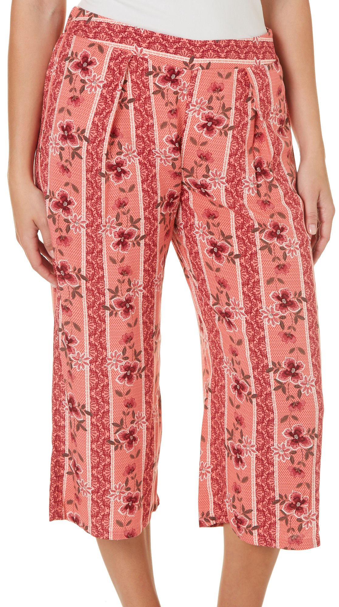 Be Bop Juniors Printed Wide Leg Capri Pants Pinkblush M