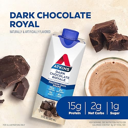 Miniatura 3 de Atkins Batido de proteína de chocolate oscuro Royale y batido de proteína de chocolate cremoso con leche, 1.06 oz de proteína, 0.16 onzas de fibra,