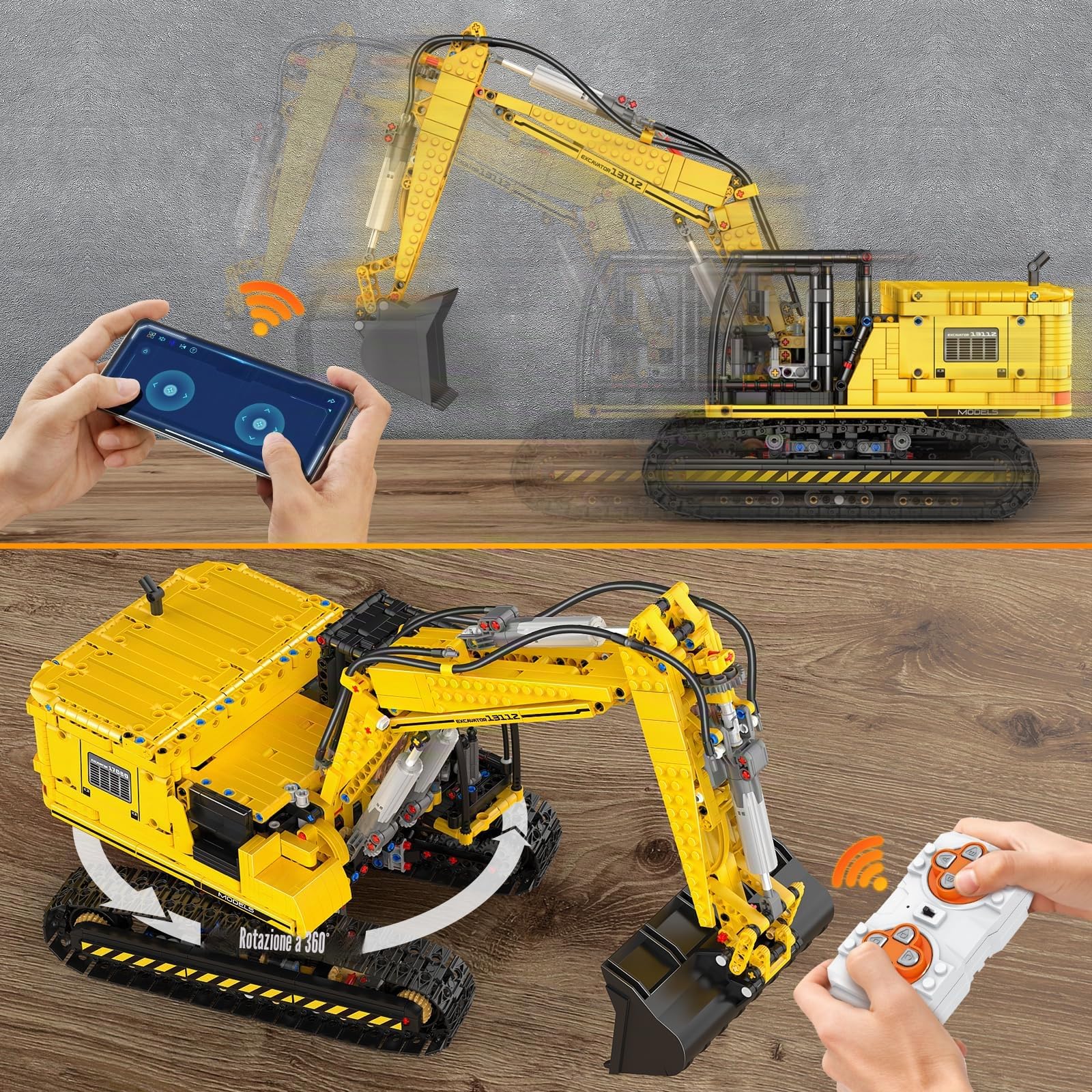Mould King Set di costruzione di escavatori per costruzioni RC, 13112 Kit di modelli di ingegneria con telecomando APP, set di veicoli da costruzione STEM per adulti e adolescenti 14+ (2169 pezzi)