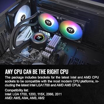 Thermaltake TH240 ARGB Sync V2 CPU Liquid Cooler/AlO Liquid Cooling/Fan 120mm*2/PWM 500-2000 RPM/Mirror Water Block/MB ARGB Synchronous Control, CL-W361-PL12SW-A, Black