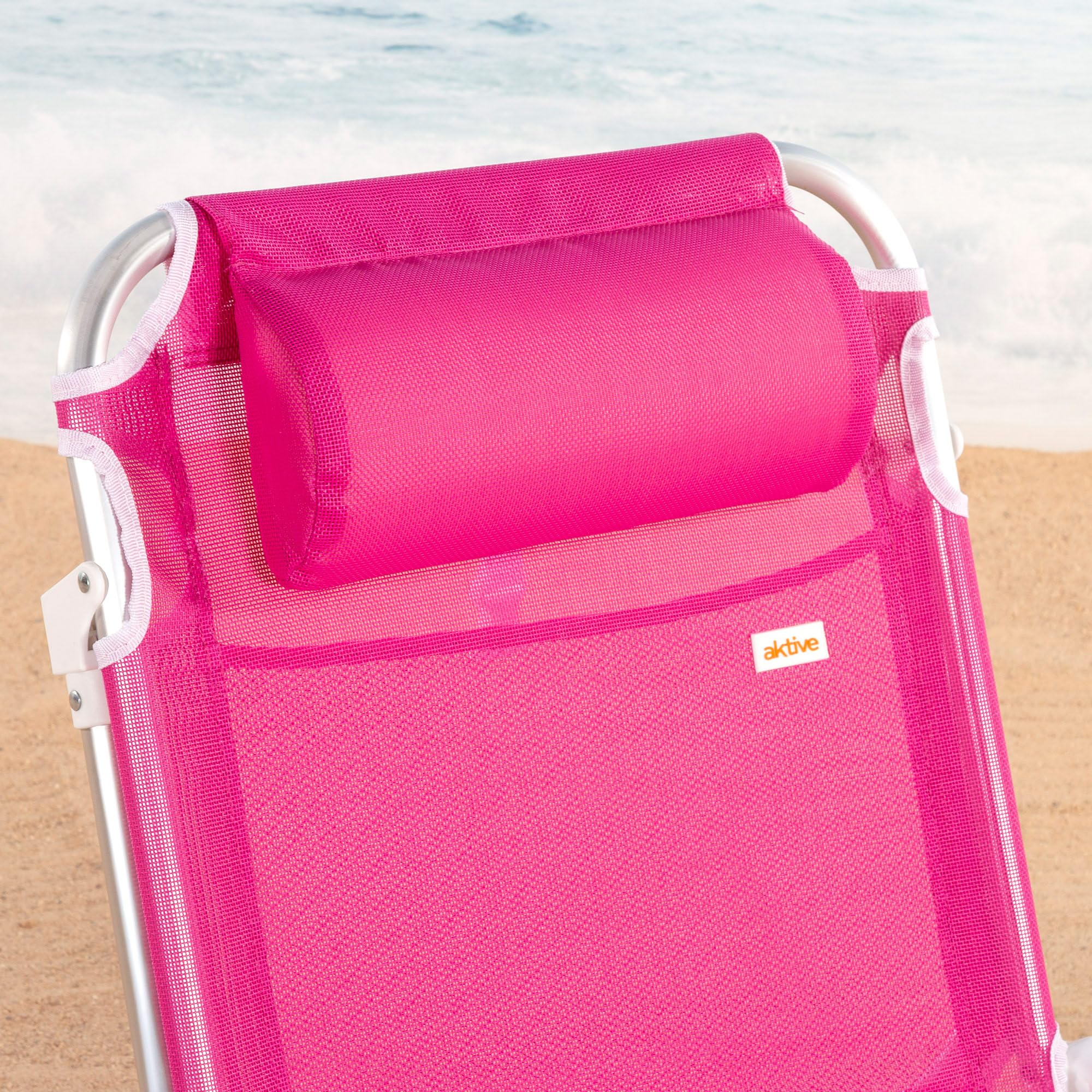 AKTIVE Chaise de Plage Pliable, Fuchsia, textilène et Aluminium, 51 x 45 x 76 cm, 4 Positions, Dossier Haut, 110 kg