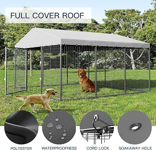 Miniatura 3 de Kullavik Perrera Grande para Perros de Exterior de 10x10x6 Pies, Corral para Perros de Acero Galvanizado Antioxidante con Cerraduras Dobles, Cerca