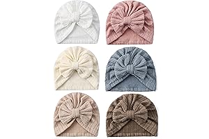 6 Pack Soft Stretchy Cotton Turban Hats with Bows for Newborns and Babies