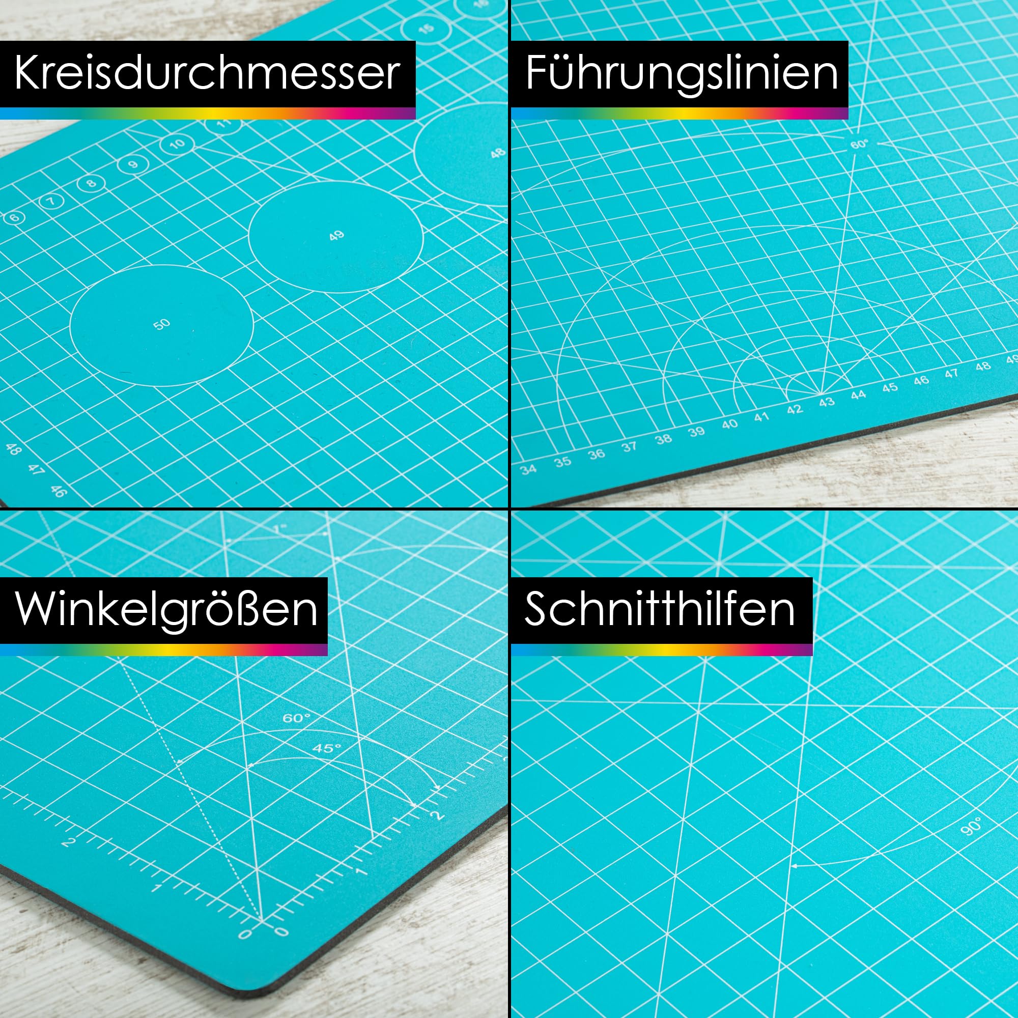 OfficeTree Schneidematte Set A1 90x60 + Rollschneider + Patchwork Lineal 30x30 cm - Schneidematte A1 Selbstheilend - Schneiderlineal Schneiderunterlage und Rollschneider Set - Schneidunterlage nähen
