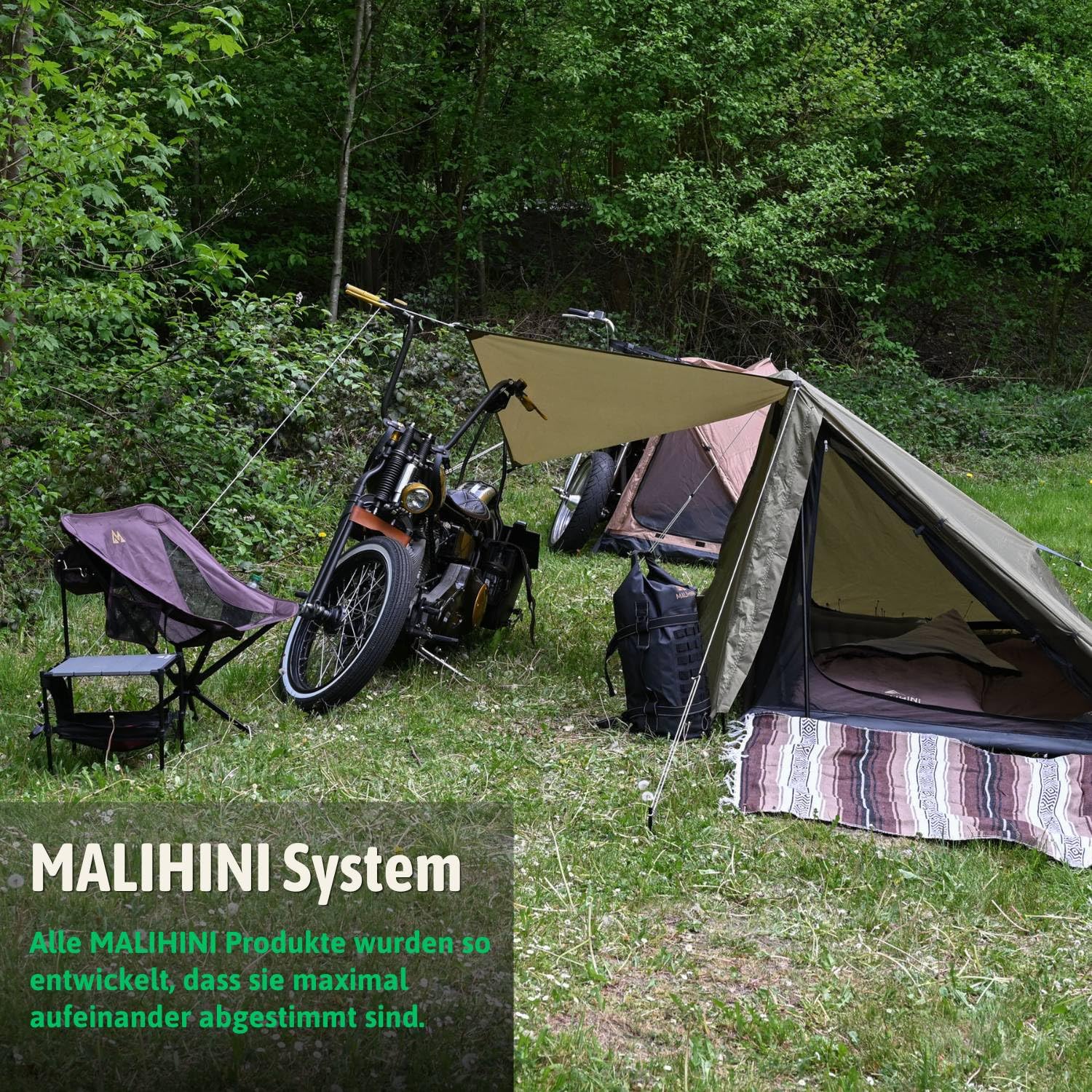 MALIHINI Campingstuhl faltbar [150 kg, 360° Fußgelenk] Kleines Packmaß 36 × 12 cm, leicht & kompakt | Drehbarer Campingstuhl mit Getränkehalter & Tasche | Camping & Outdoor (Braun)