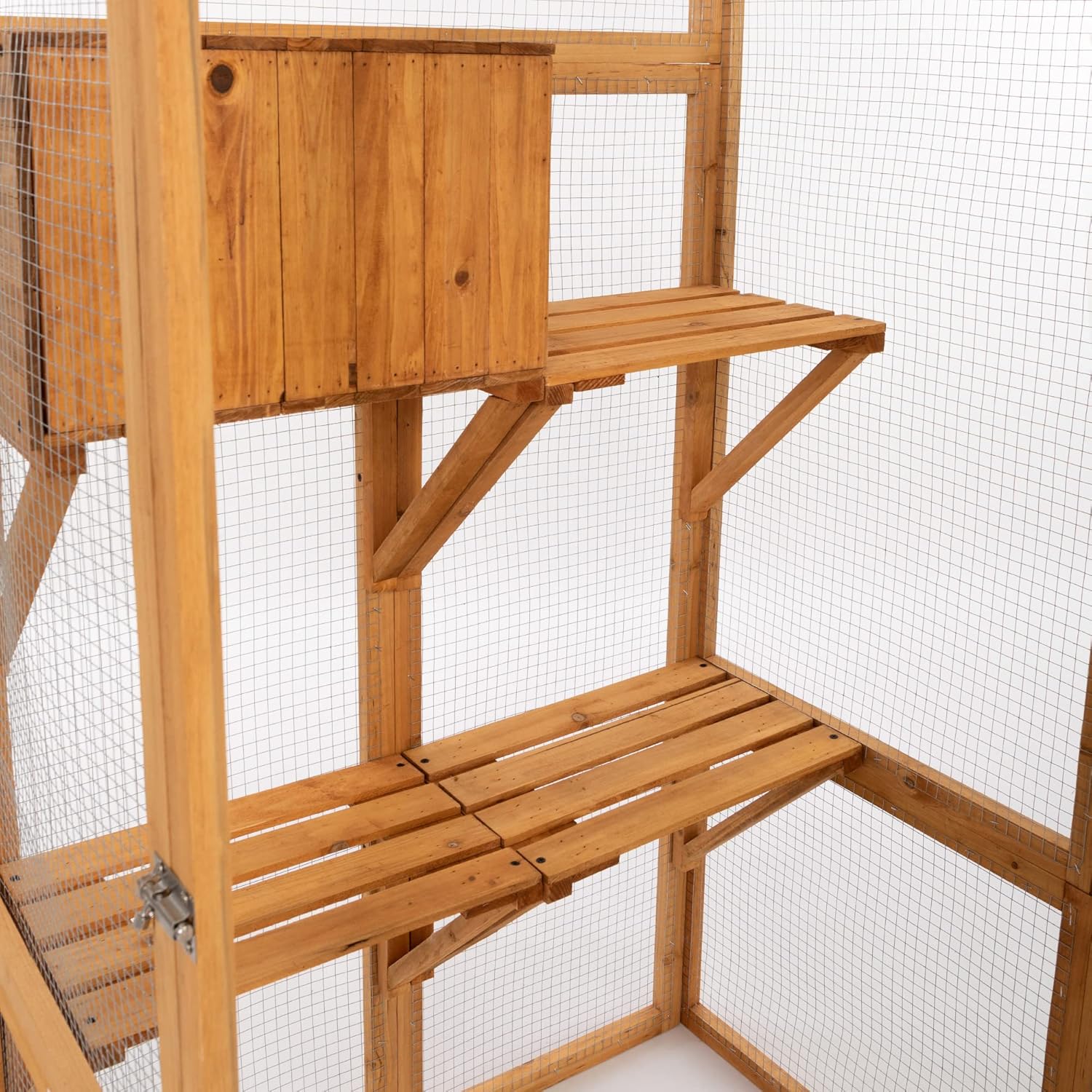 review Wooden Outdoor Cat Enclosure, 4-Tire Large Wood Cat Cage with Sunlight Top Panel, Perches Sleeping Boxes Wooden Cat Playpen for Outdoor, Huge Cat House with Perch