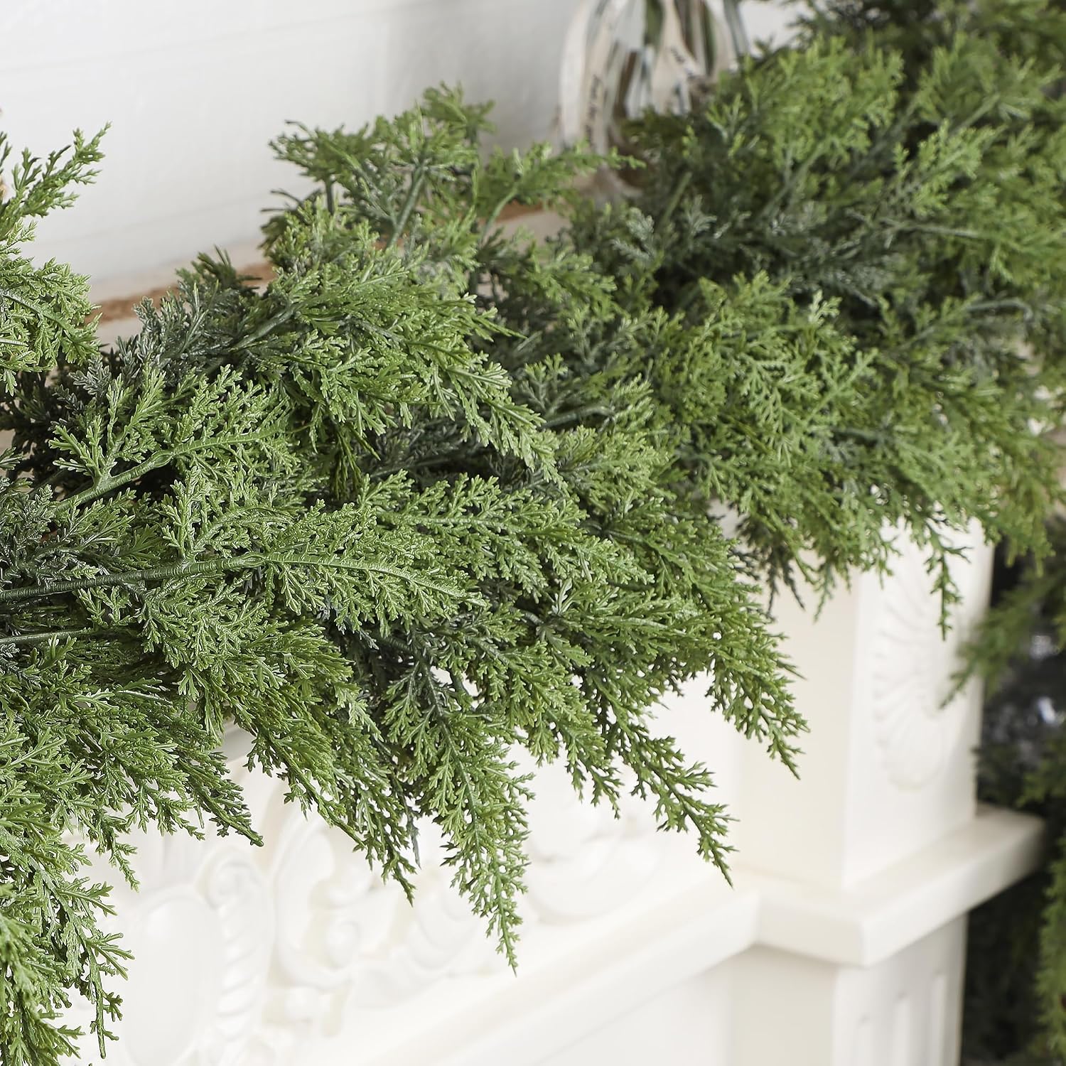 YOFIT 9FT Real Touch Cedar Christmas Garland - Artificial Greenery for Fireplace Mantel, Staircase & Door Decor, Indoor/Outdoor Holiday Christmas Decorations