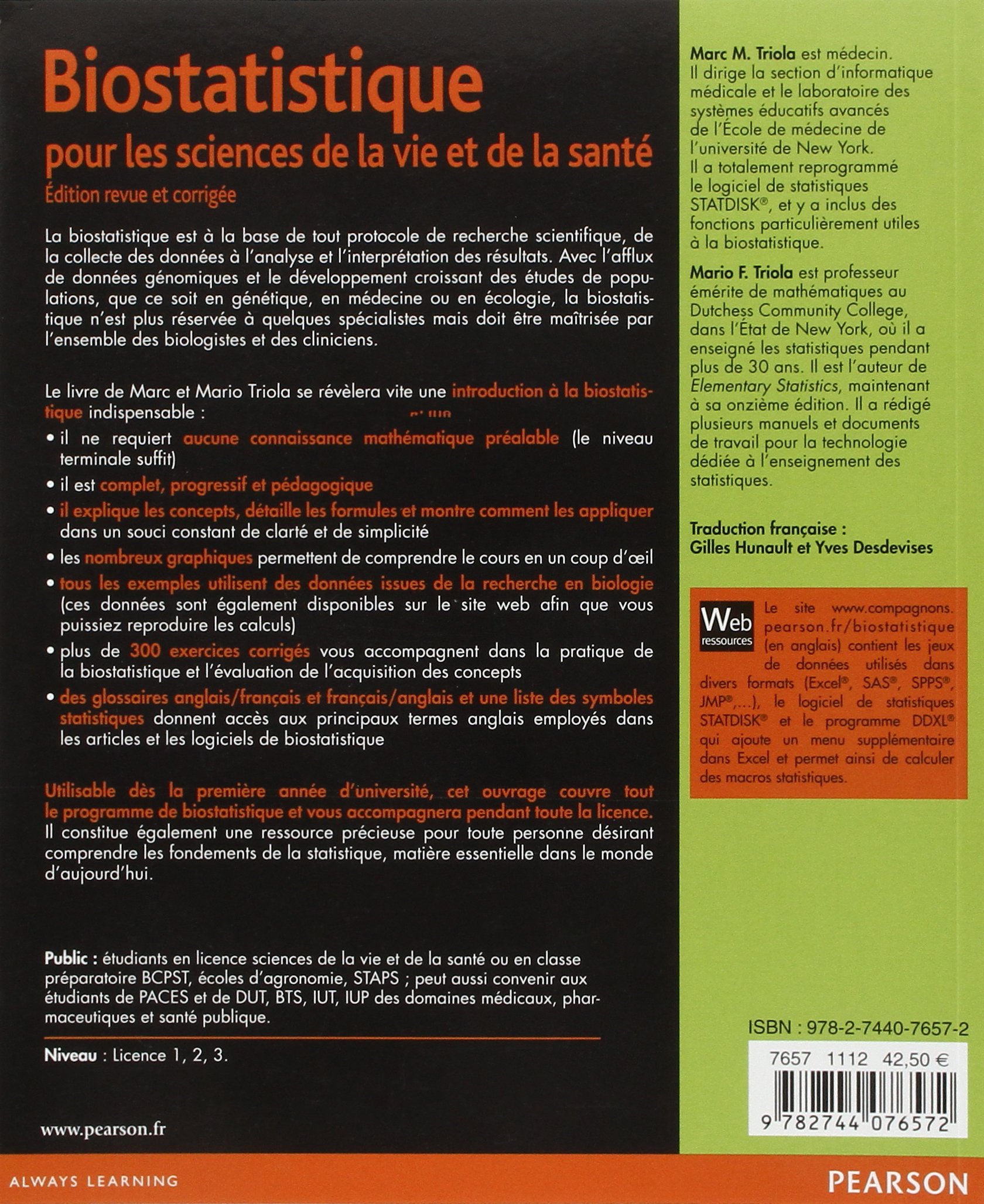 BIOSTATISTIQUE POUR LES SCIENCES DE LA VIE ET DE LA SANTE, EDITION REVUE ET CORRIGEE