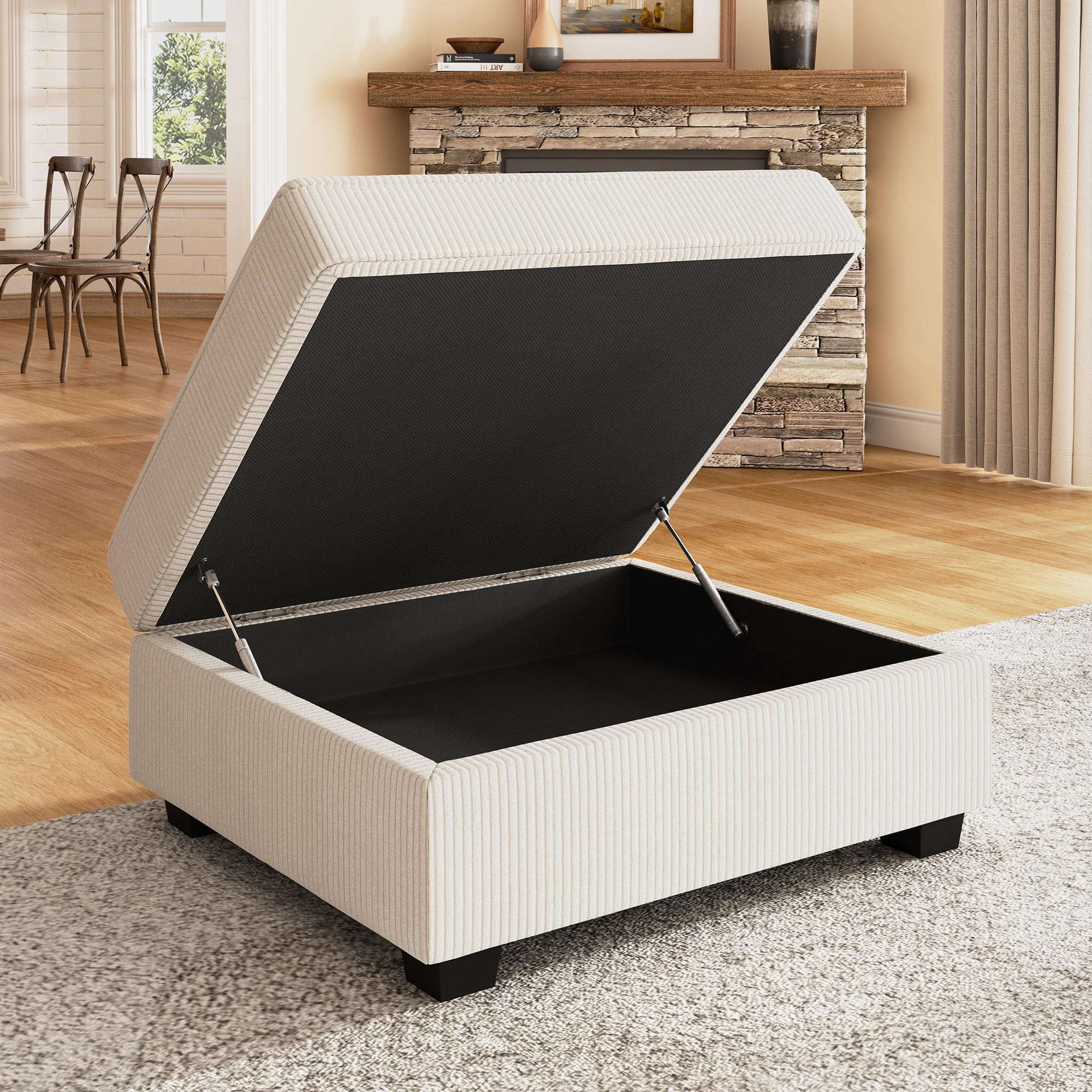 Nolany Storage Ottoman for Sectional Couch, Movable Storage Ottoman for Modular Sectional Sofa, Beige