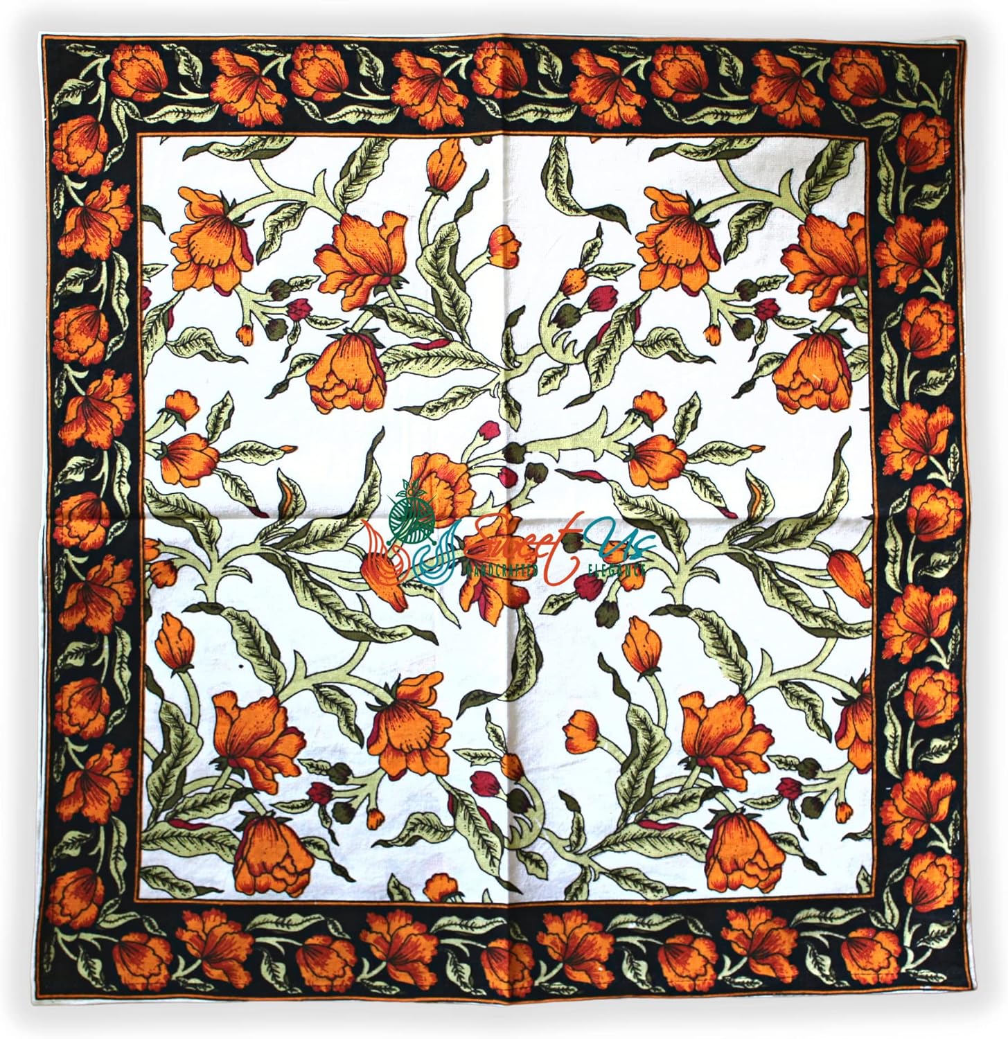 Sweet Us Affluent French Floral Cotton Set of Four Napkins and One Plain Napkin, Floral Kitchen Dining Napkin, Amber Euphoria