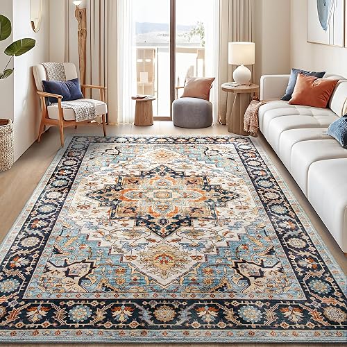 Foxmas 6x9 Wood Blue Washable Area Rug