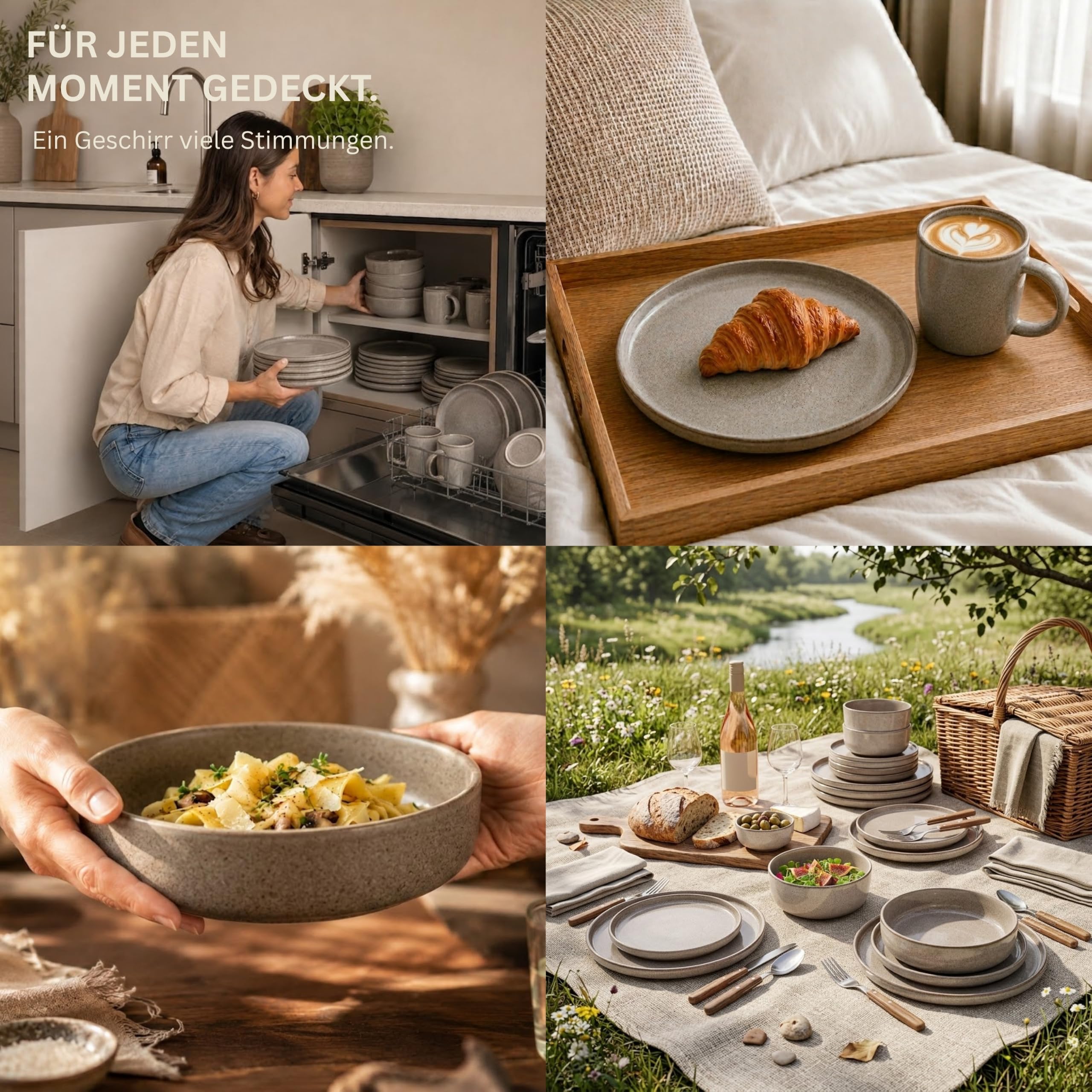 SÄNGER Kairo Clay | Kombiservice 6 Personen, Teller Set Kaffeebecher Pastaschale 30 tlg, Steingut Geschirr Set spülmaschinen- mikrowellen- kratzfest, Geschirrset aus Steingut | VALUE COLLECTION