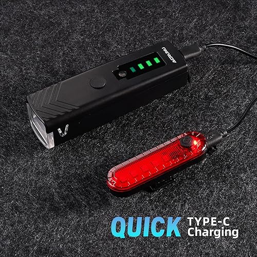 Miniatura 6 de Luces de bicicleta delanteras y traseras, luces de bicicleta de montaña para conducción nocturna, recargable USB-C fuerte brillo faro de bicicleta