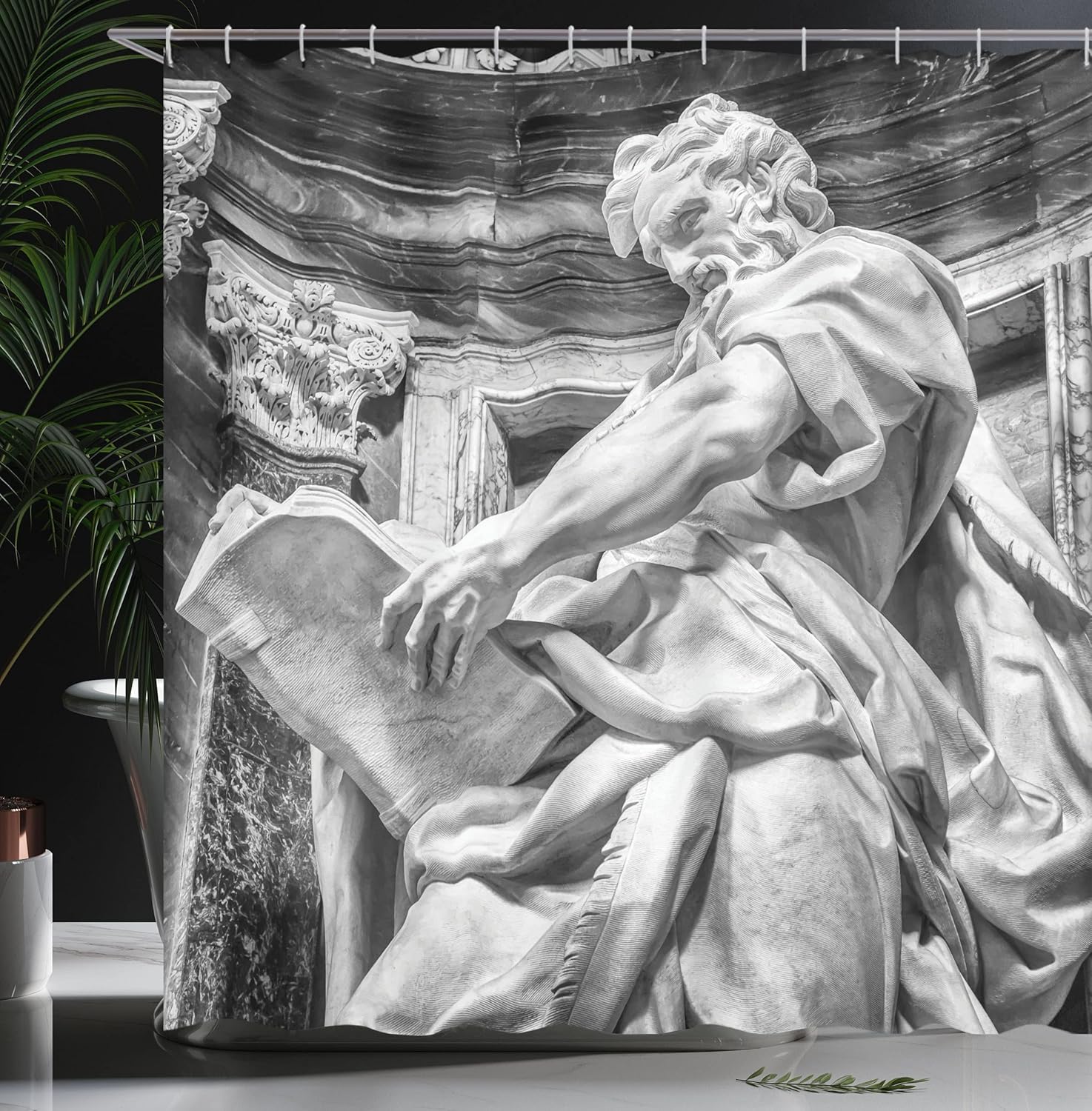 Ambesonne Retro Shower Curtain, Architectural History Stone Art in Rome City Italy European Design Photography Print, Cloth Fabric Bathroom Decor Set with Hooks, 69" W x 70" L, Soft Grey
