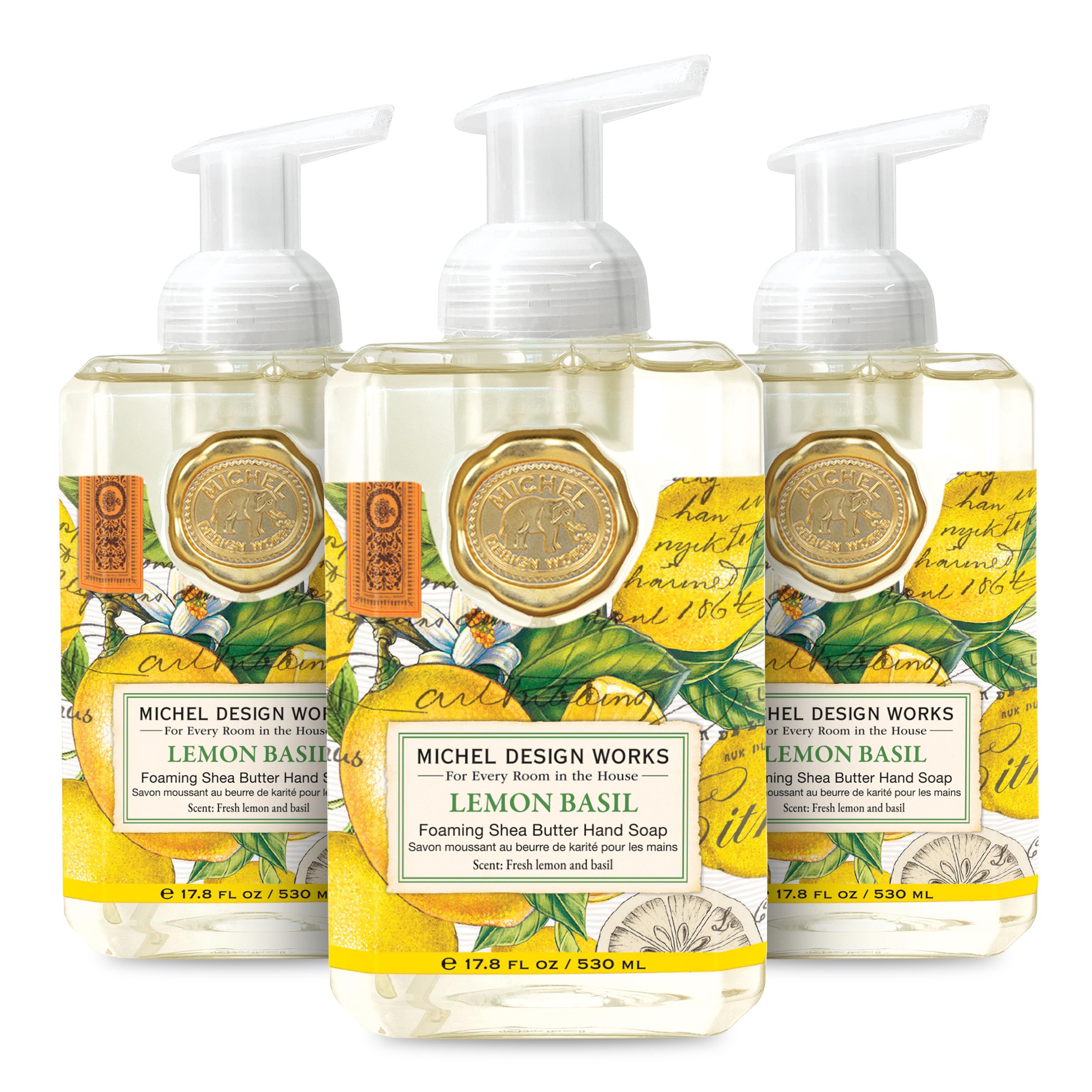 Michel Design Works Foaming Hand Soap, Lemon Basil, 3-Pack, (17.8 fl. oz. each) Foaming Hand Soap