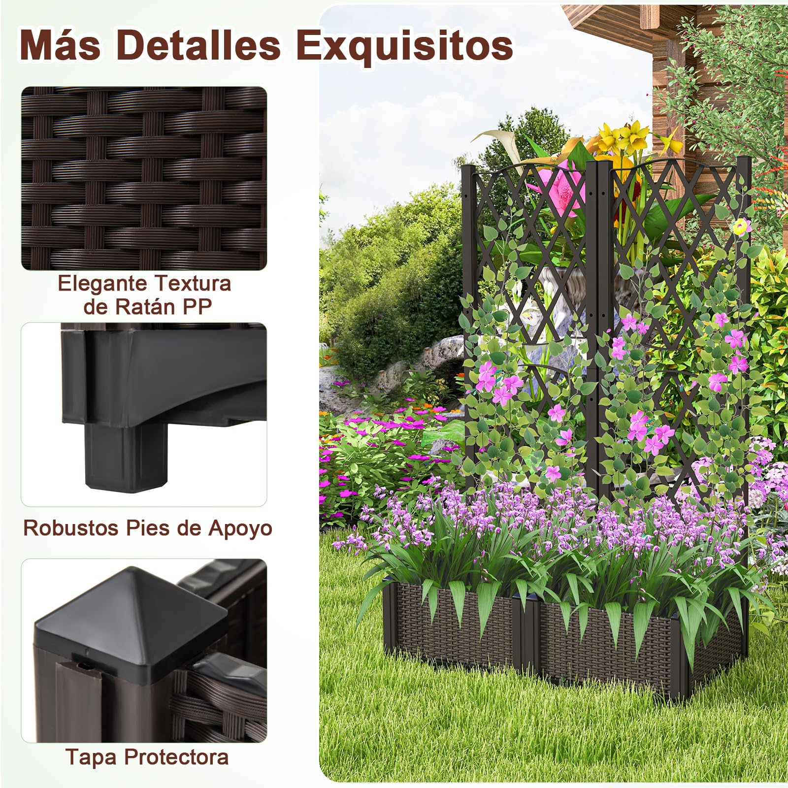 COSTWAY Maceta Elevada con Enrejado, Maceta para vides Verdura Hierbas Aromáticas, Maceta Elevada de Exterior con Auto Irrigación y Hoyos de Drenaje, para Jardín Patio Balcón (80 x 40 x 122 cm)
