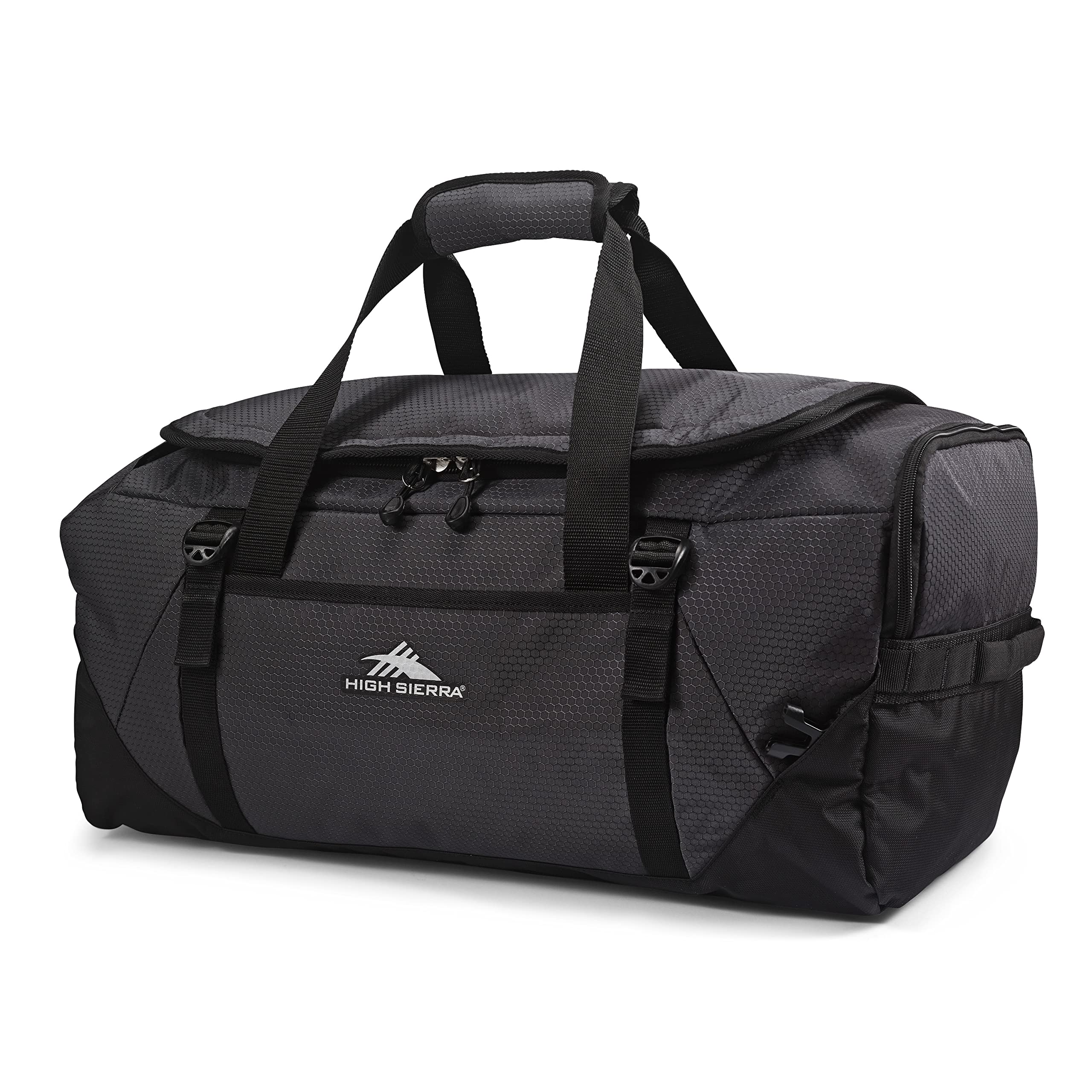 Fairlead Travel Overnight Duffel Backpack Gym Bag with Padded Handles, Compression Straps, and Multiple Pockets, Mercury/Black