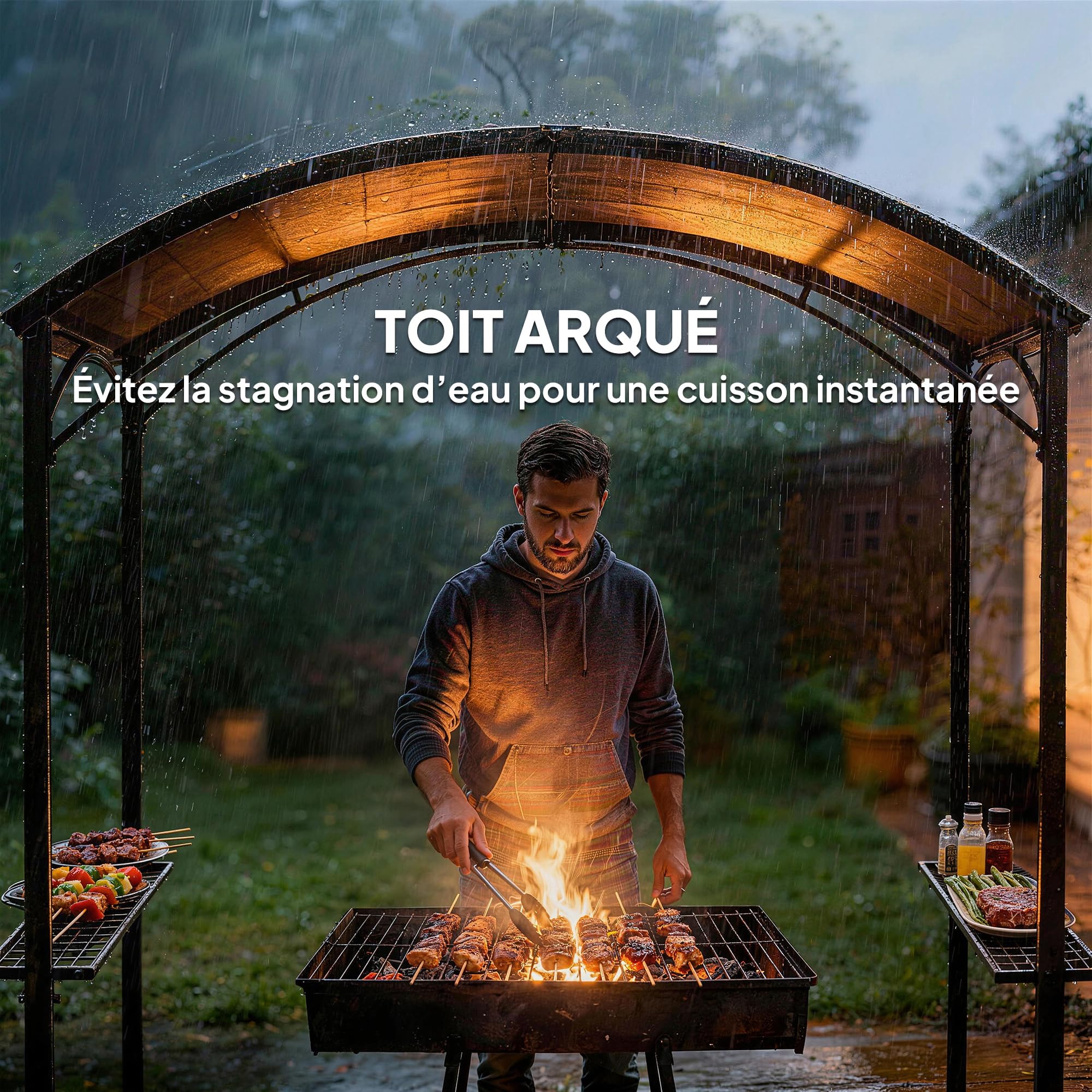Outsunny Abri pour Barbecue avec Crochets 245 x 152 x 218 cm Gris Foncé | Tonnelle de Jardin, Tonnelle Barbecue Exterieur, en Acier, avec Étagères Latérales, pour Terrasse Jardin Cour