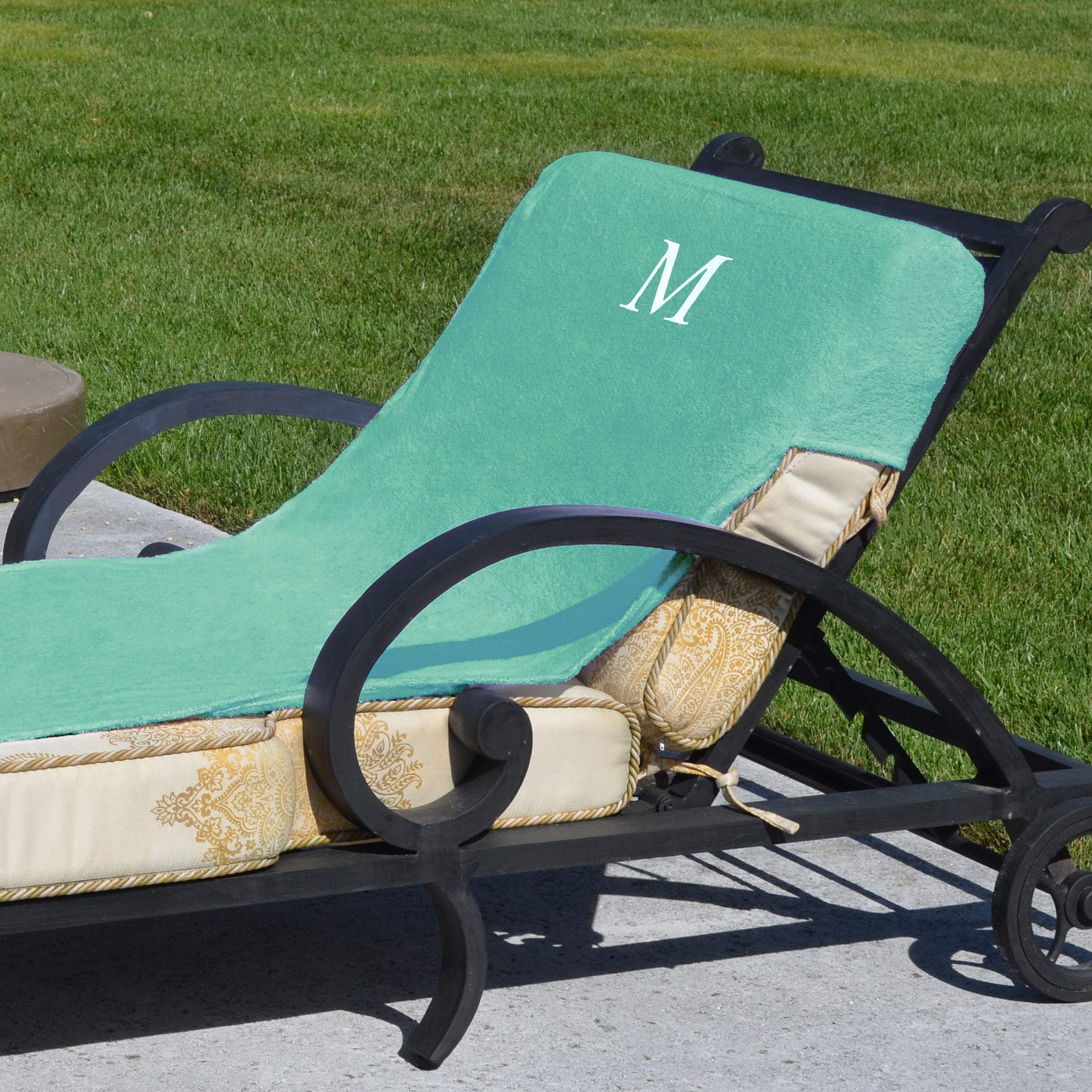 Authentic Hotel and Spa Authentic Turkish Cotton Monogrammed Aqua Green Towel Cover for Standard Size Chaise Lounge Chair Aqua, Aqua H