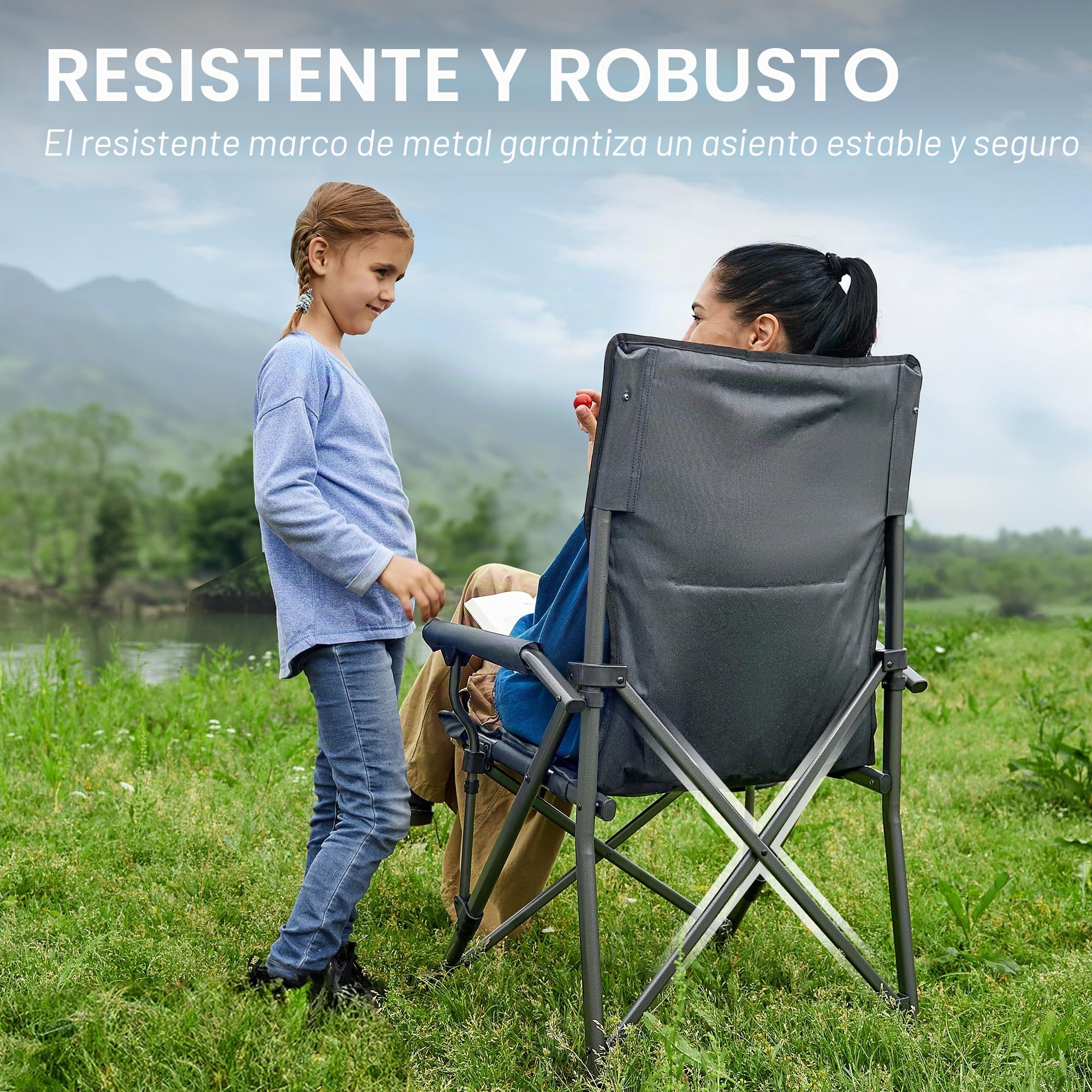 Timber Ridge Silla de Camping Plegable 150 kg Respaldo Alto Silla Plegable portátil con portavasos Reposabrazos Duro Silla de Pesca para Camping, Picnic, jardín, balcón