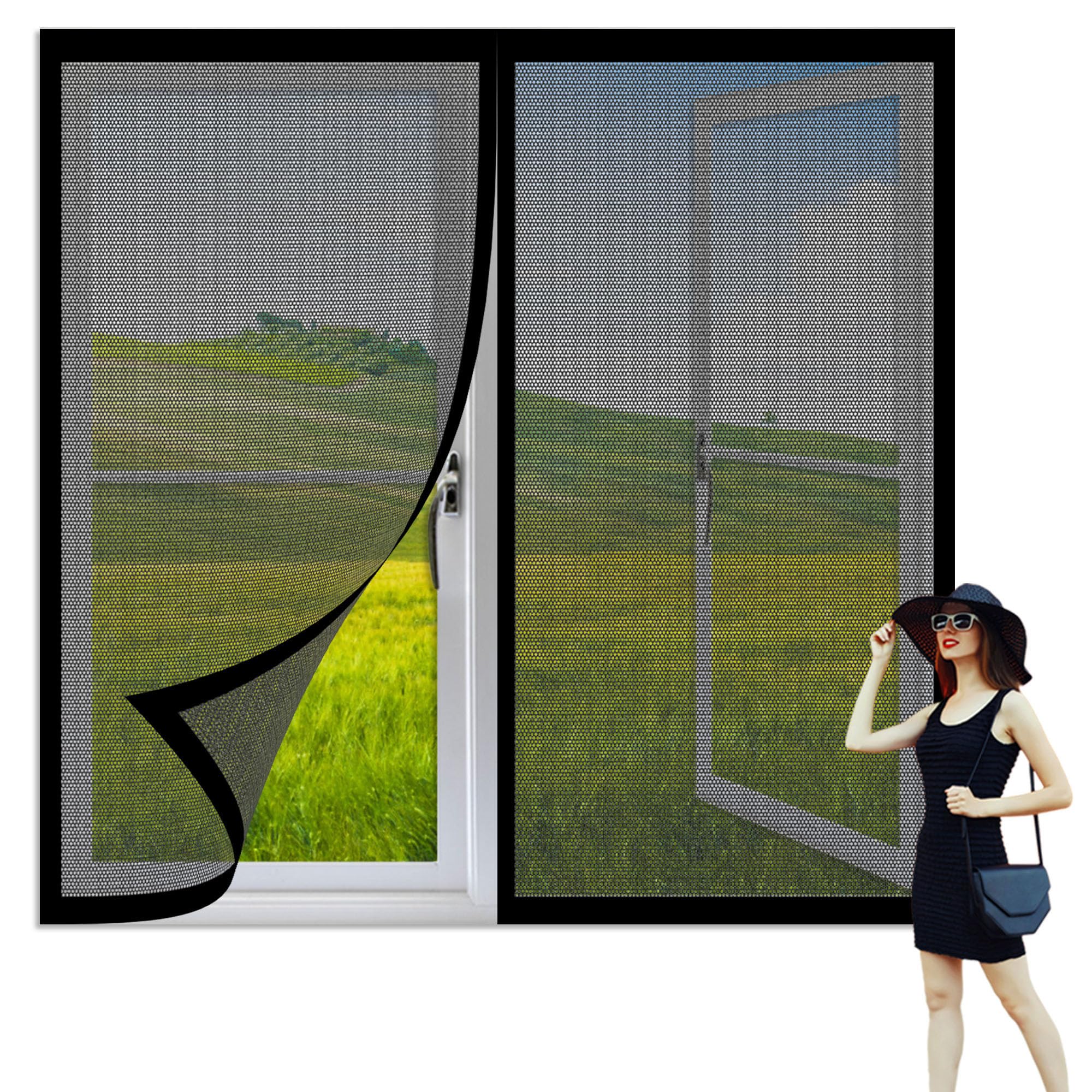Magnetic Fly Screen Window 130 x 165 cm Selfadhesive Tape Window Netting for Insects Easy Installation for Living Room Bedroom Offfice, Black
