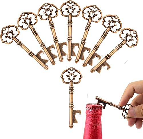 Miniatura 2 de Makhry Juego de 50 piezas de abrebotellas de esqueleto vintage, recuerdos de boda, recuerdos personalizados con cajas de dulces y cintas para bodas,