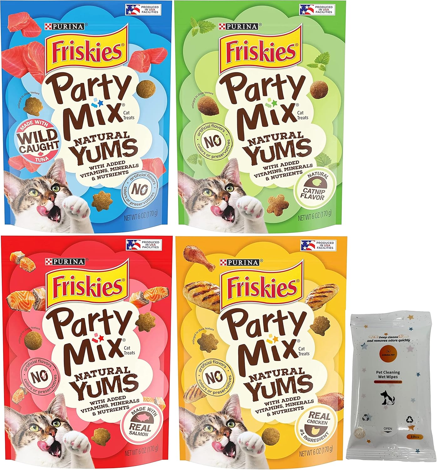Aurora Pet Variety Pack (4) Friskies Party Mix Natural YUMS