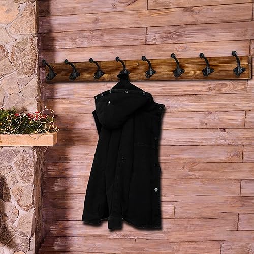 Miniatura 7 de WEBI Perchero rústico para colgar abrigos, 35.43 pulgadas de largo, 8 ganchos de hierro fundido para colgar abrigos, ropa, chaquetas, color marrón