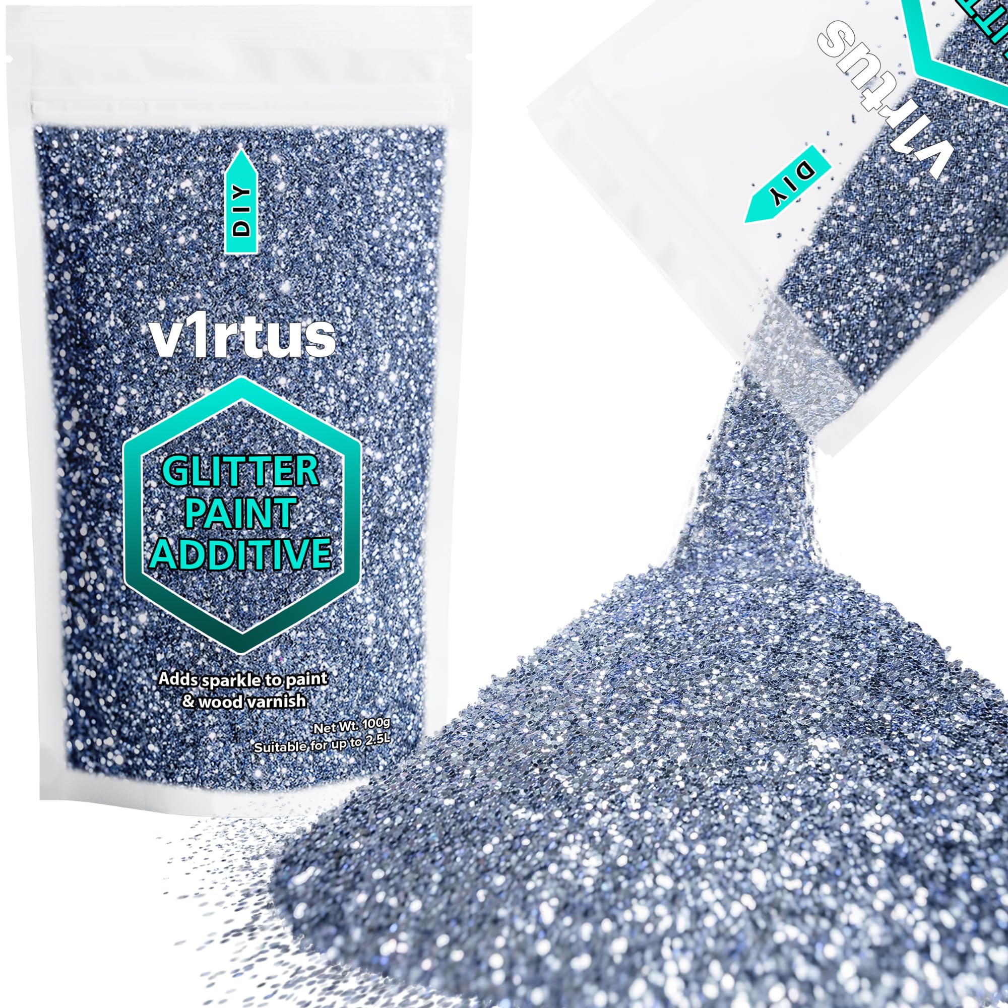 Azure Blue Glitter Paint Additive 100g (3.5oz) | Sparkle Glitter Paint for Walls Interior Exterior, v1rtus