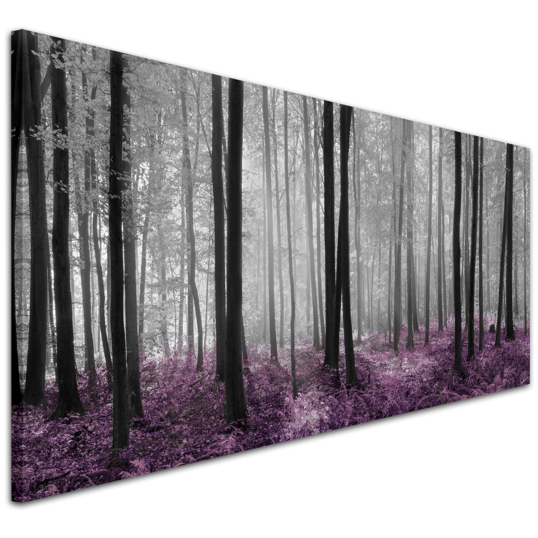 Wallfillers Modern Plum Woodland Scenes Forest Trees Canvas Wall Art Print - 1240 Small - 97x40cm