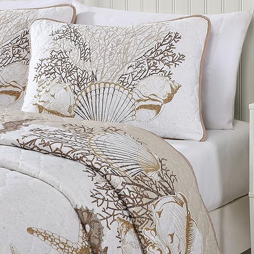 Miniatura 4 de CARIBBEAN JOE Coastal - Juego de edredón de 3 piezas, matrimonialqueen, arena de delicias de playa