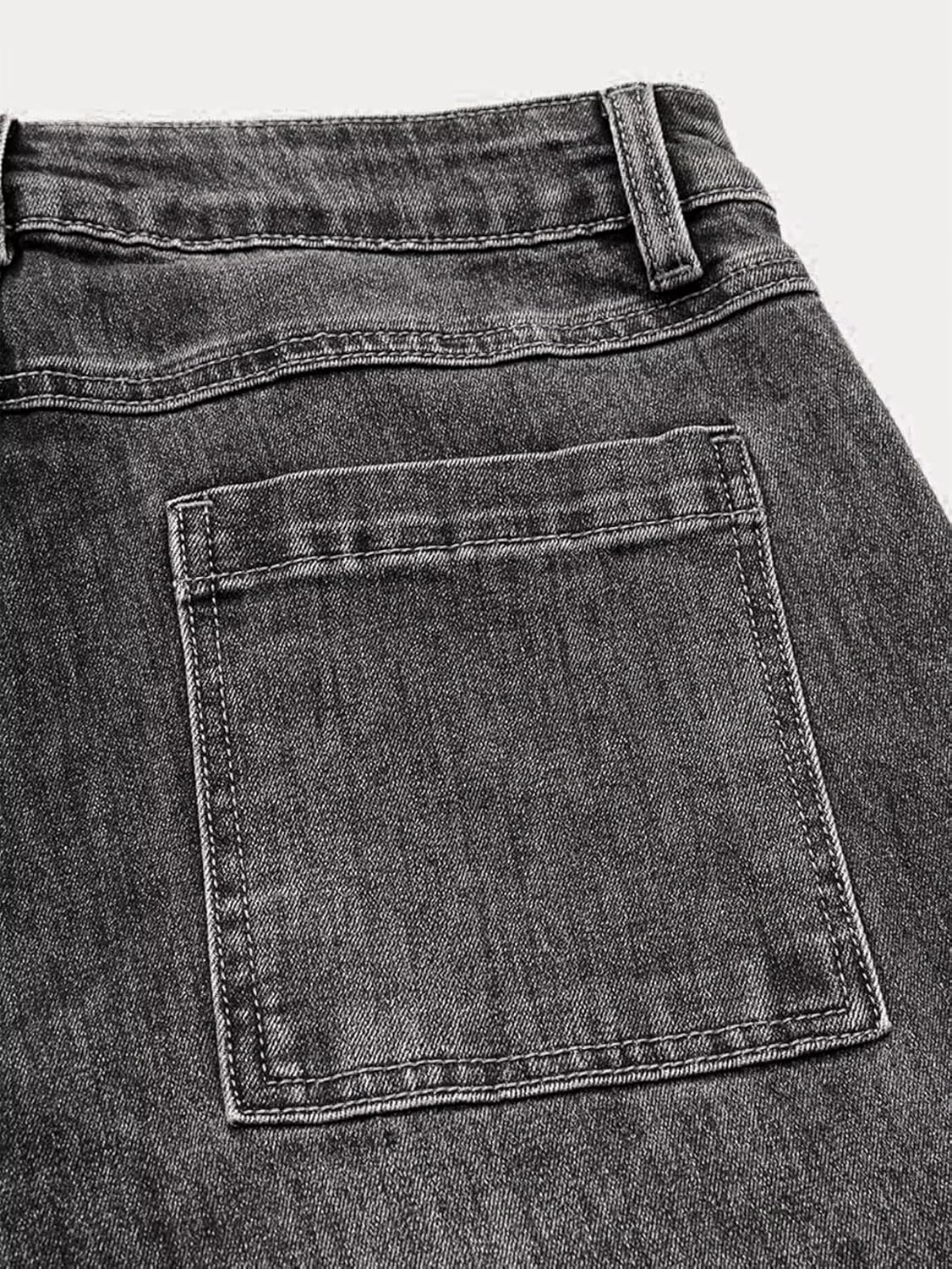 Flamingals Straight Leg Jeans for Women Trendy Mid Rise Stretchy Patch Pocket Baggy Jeans Casual Without Belt