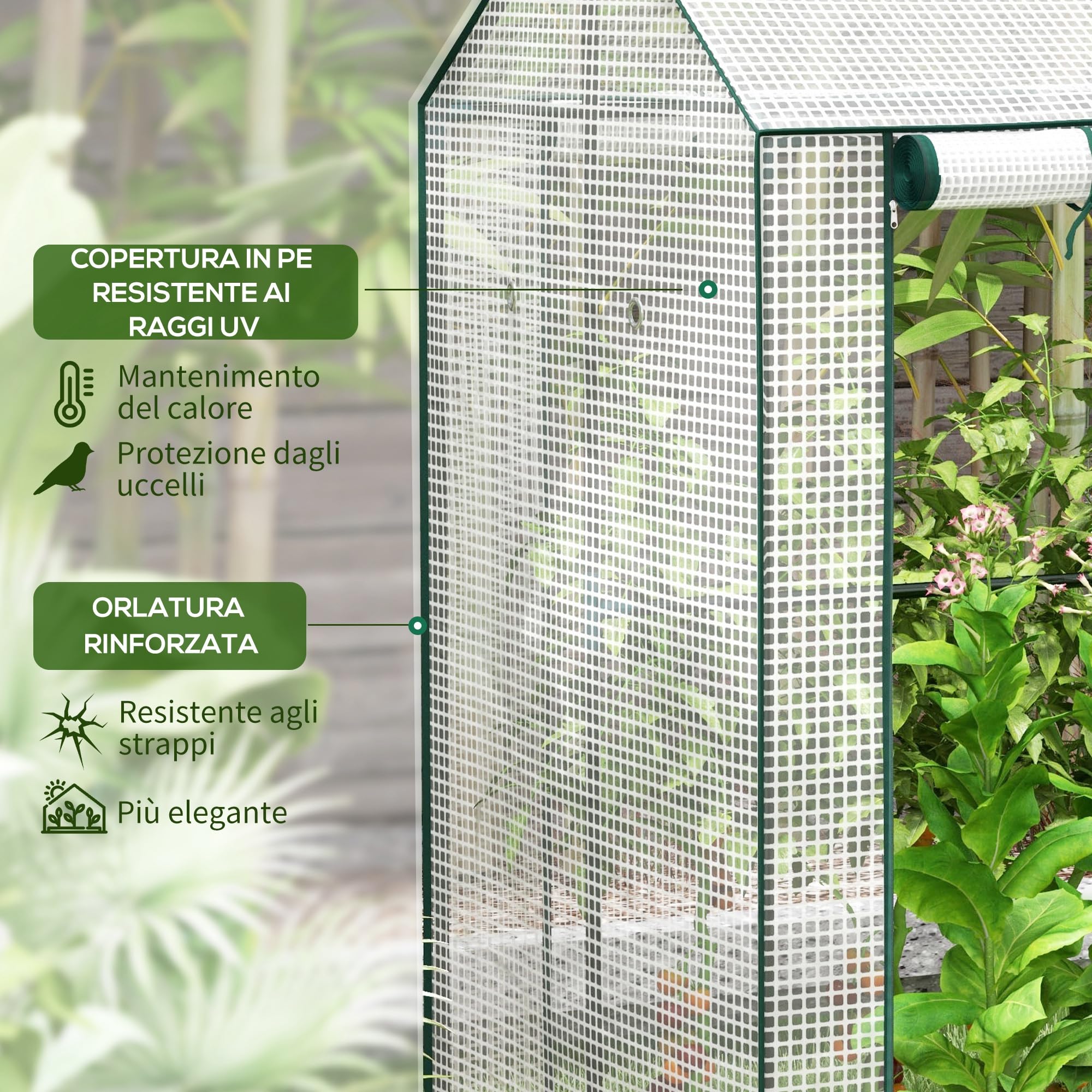 Outsunny Serra da Giardino con Copertura in PE, Serra a Casetta a 2 Zone con Porte Avvolgibili e Prese d'Aria per Orto e Balcone, 100x80x150cm