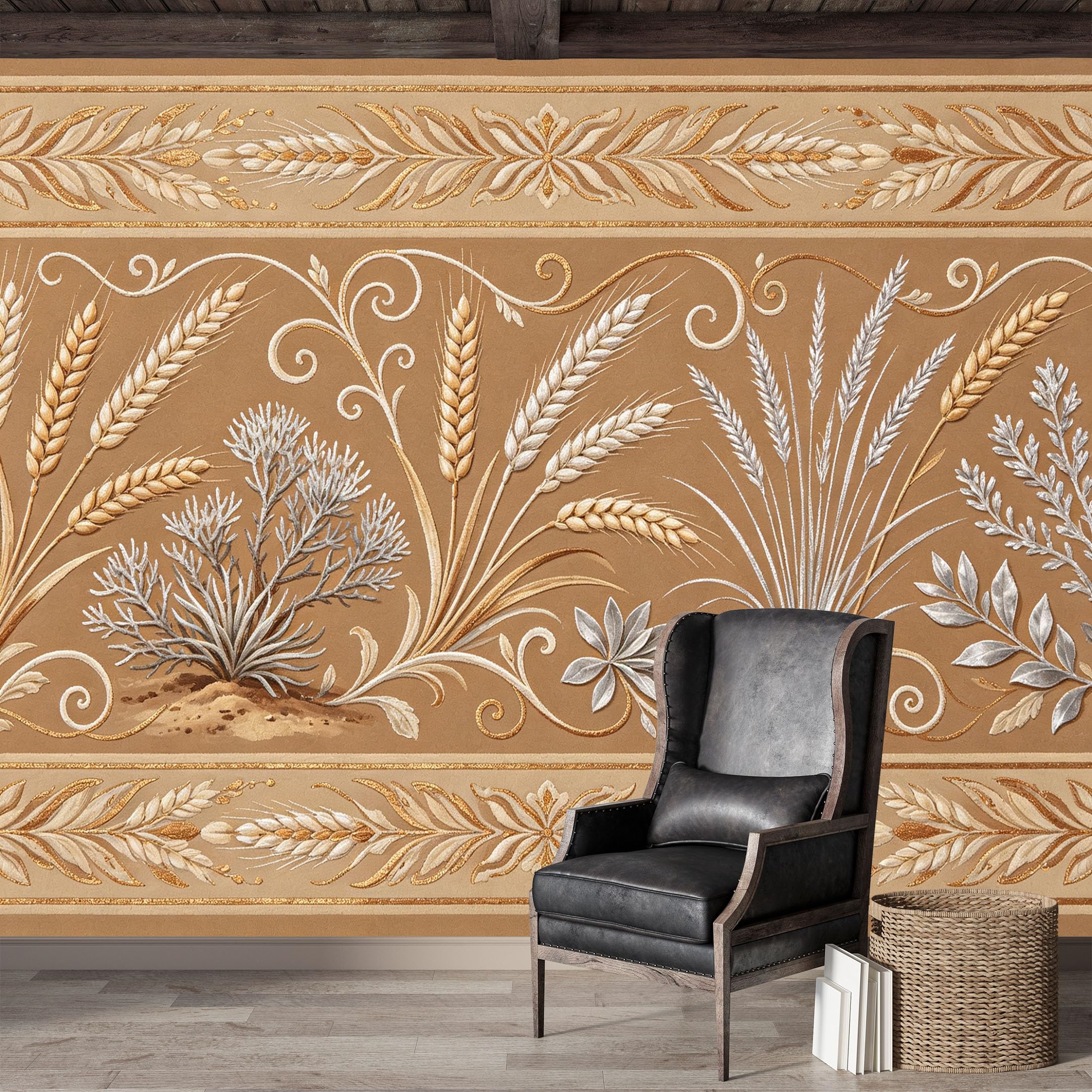 Custom Size Wall Mural,Botanical Wheat Field Watercolor Premium Water Activated SelfAdhesive Wallpaper,Removable Wall Covering,Easy DIY Install Wall Art for Indoor Home Decor