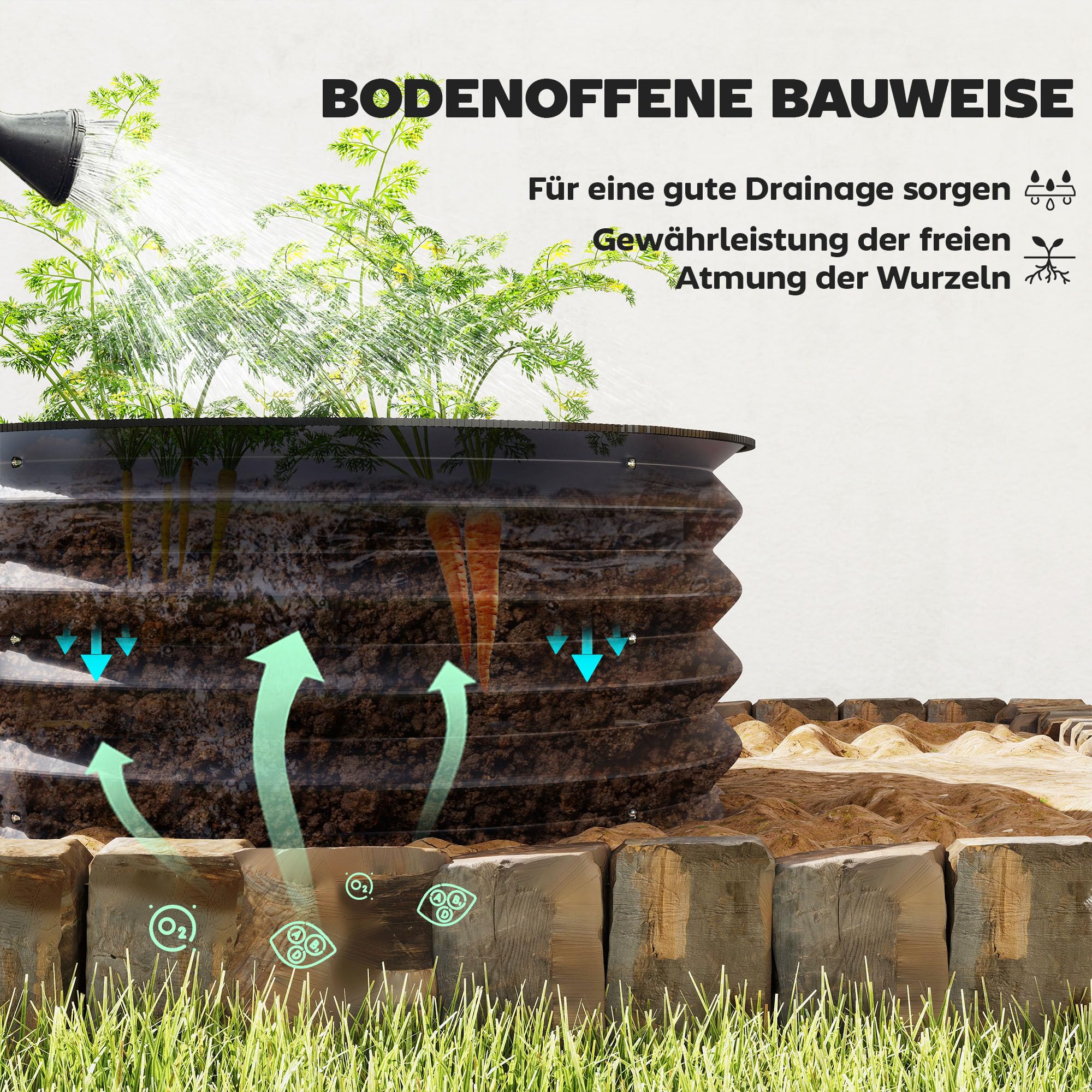 Outsunny 2er-Set Hochbeet aus Stahl Blumenkasten Rund Ø60x30cm Dunkelgrau