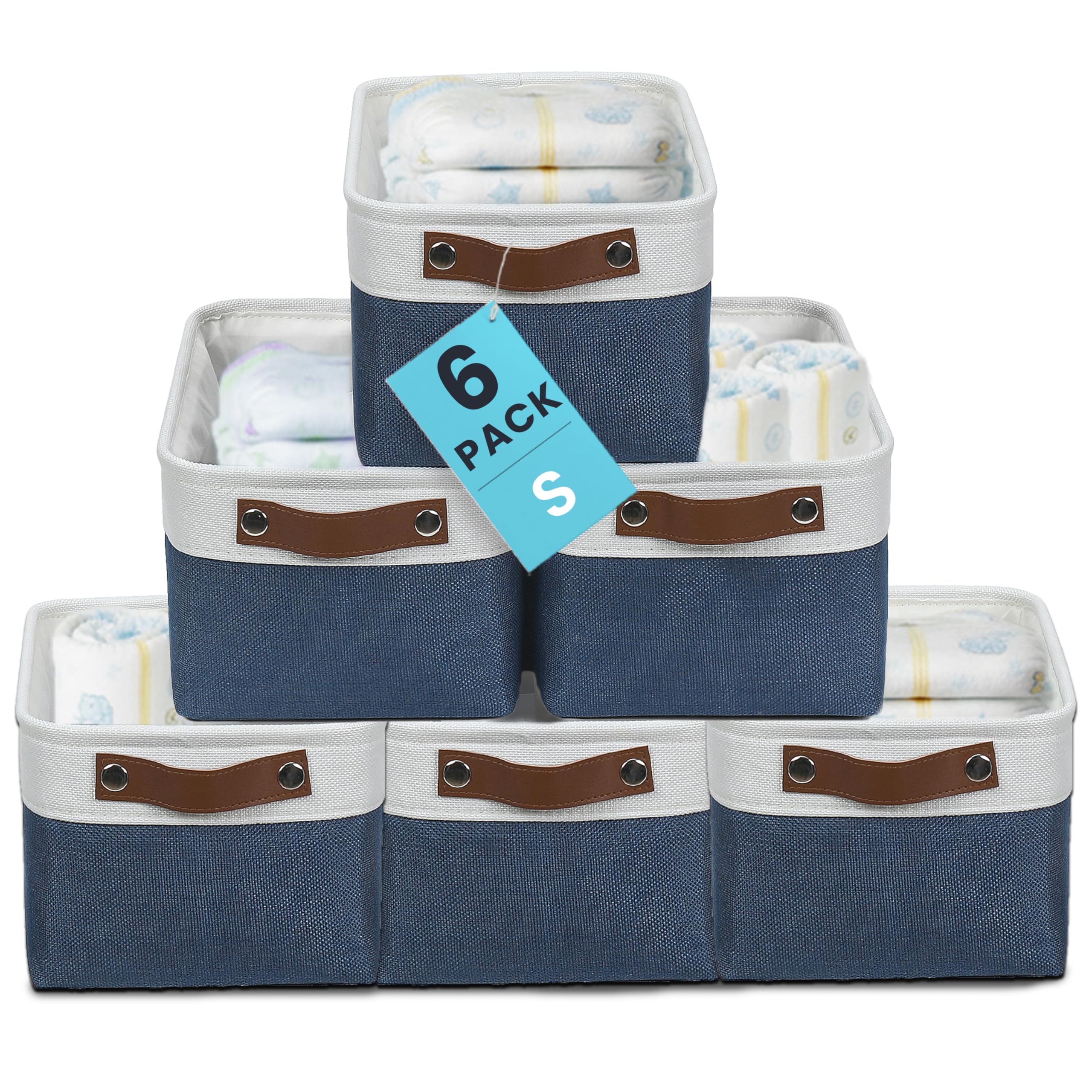 OrganiHaus 12x8in Canvas Storage Baskets, 6 Pack - Fabric Bins for Shelves