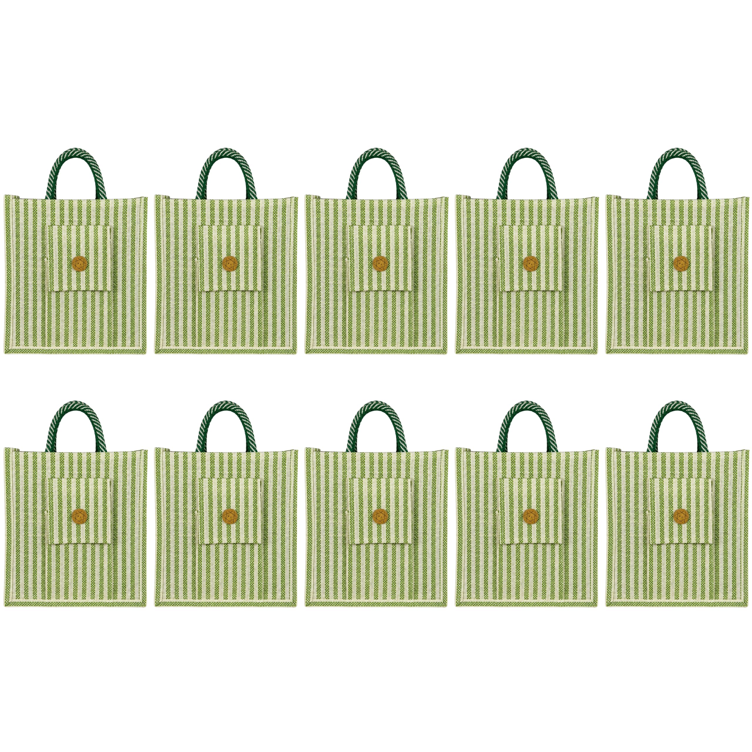 cantainoo Jute Bags for Return Gifts | Return Gift Bags | Eco-Friendly Reusable Jute Bags for Gifting, Shopping & Daily Use (10, Green Pocket Stripe- zip)