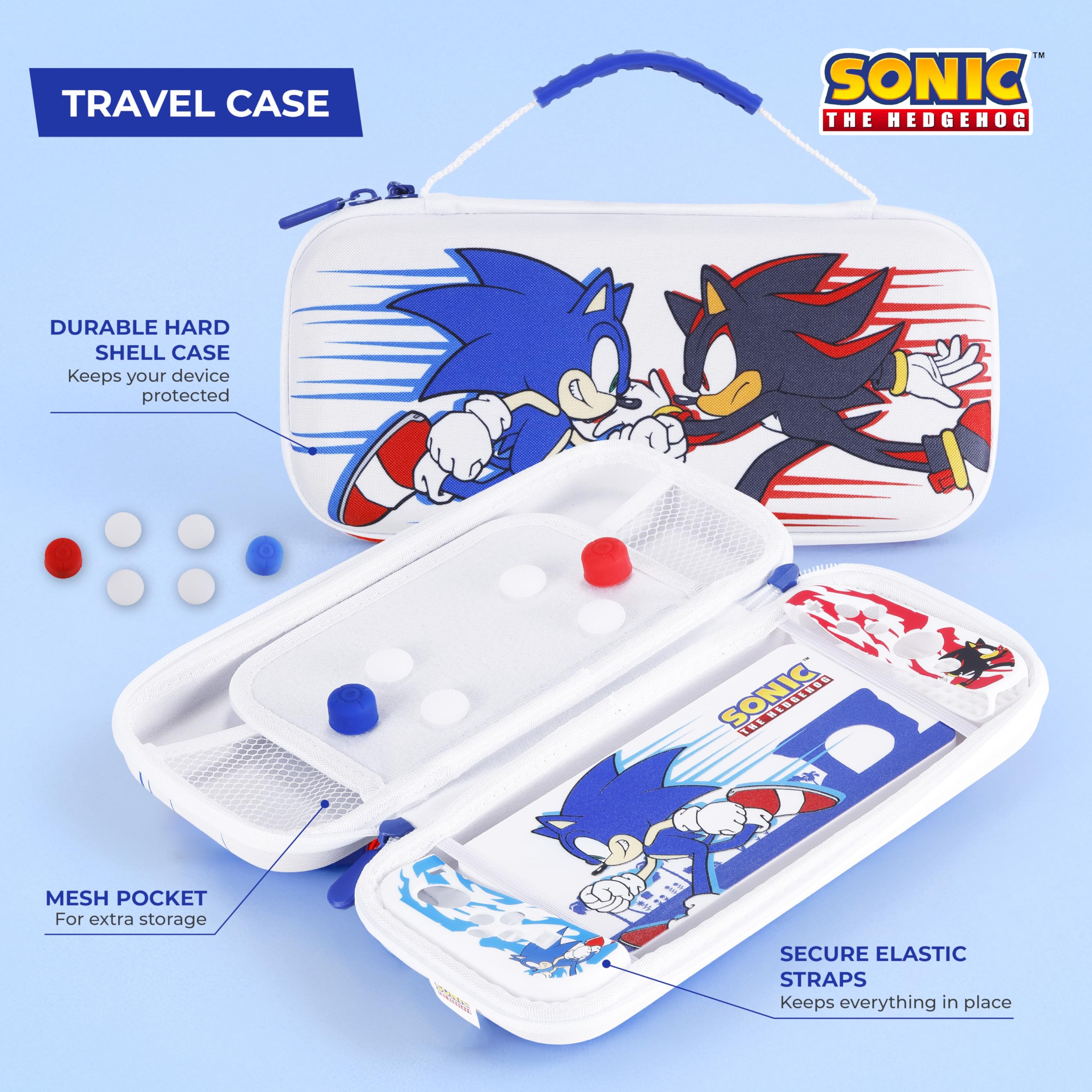 Nintendo Switch Case Sonic VS Shadow, custodia protettiva da trasporto con impugnature per controller, impugnature per pollice, volante,
