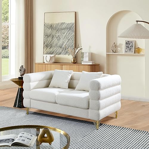 Miniatura 12 de mikibama Juego de sofá Teddy de lujo para sala de estar, muebles de decoración moderna, sofá seccional, sofá de 3 plazas y loveseat con 5 almohadas