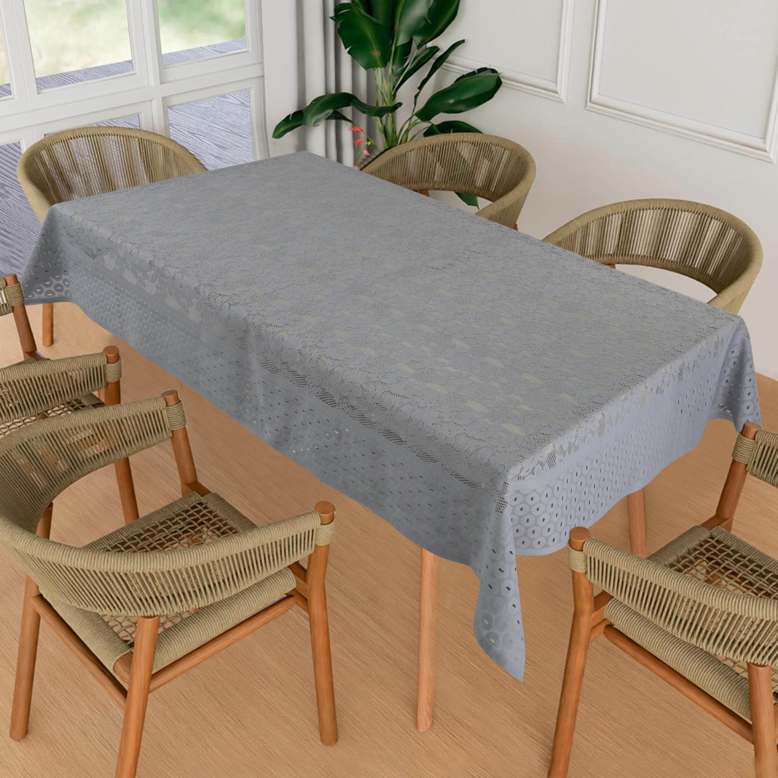 Homerz Premium 6-8 Seater Table Cloth, Cotton Table Linen, Royal and Durable Cover (Noor Grey, 60x90 inch- 6-8 Seater)