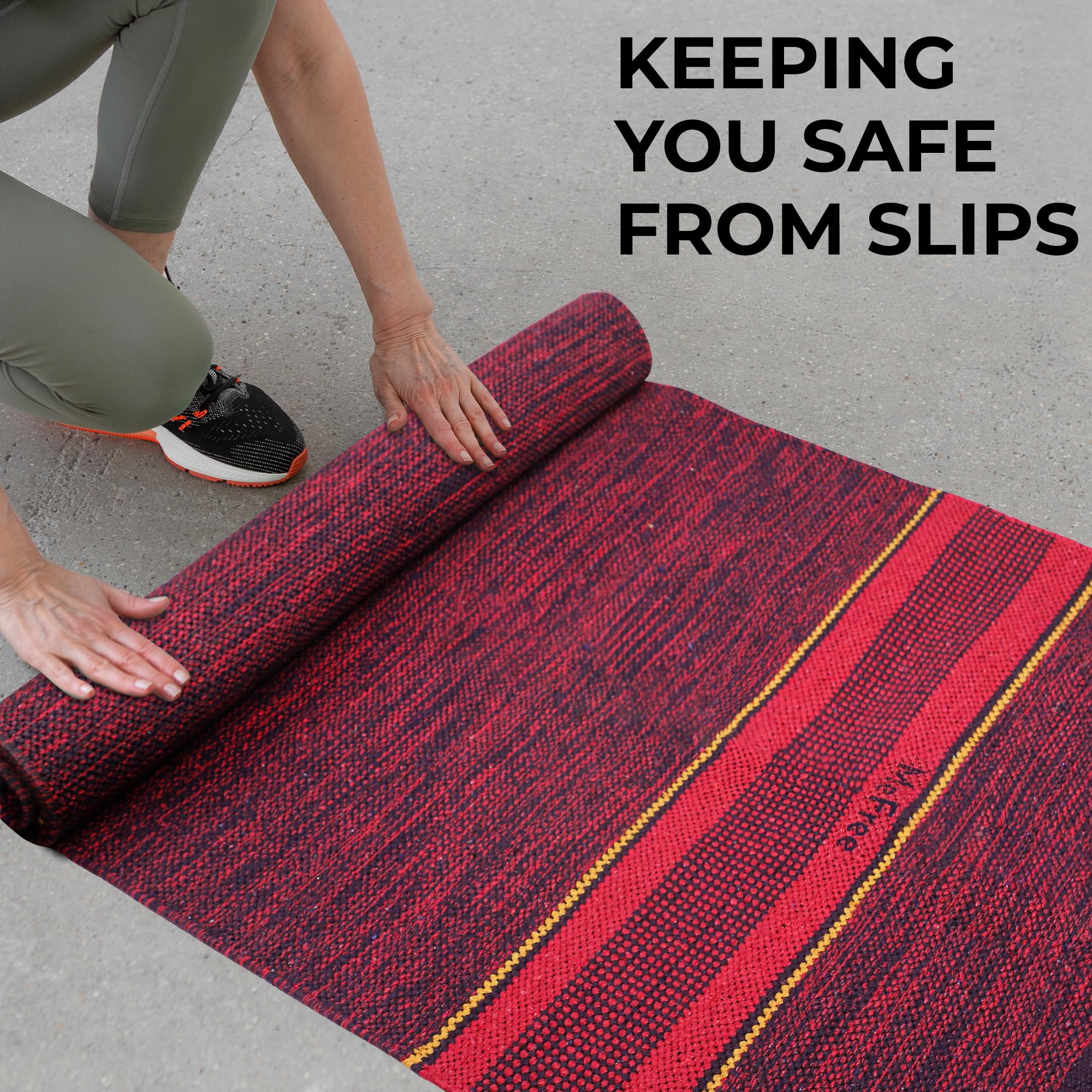 MeFree- 100 percent Cotton Yoga Mat for Men and Women, Eco-Friendly & Anti-Skid, 75 inches length x 26.5 inches width, 5mm thick (Maroon)