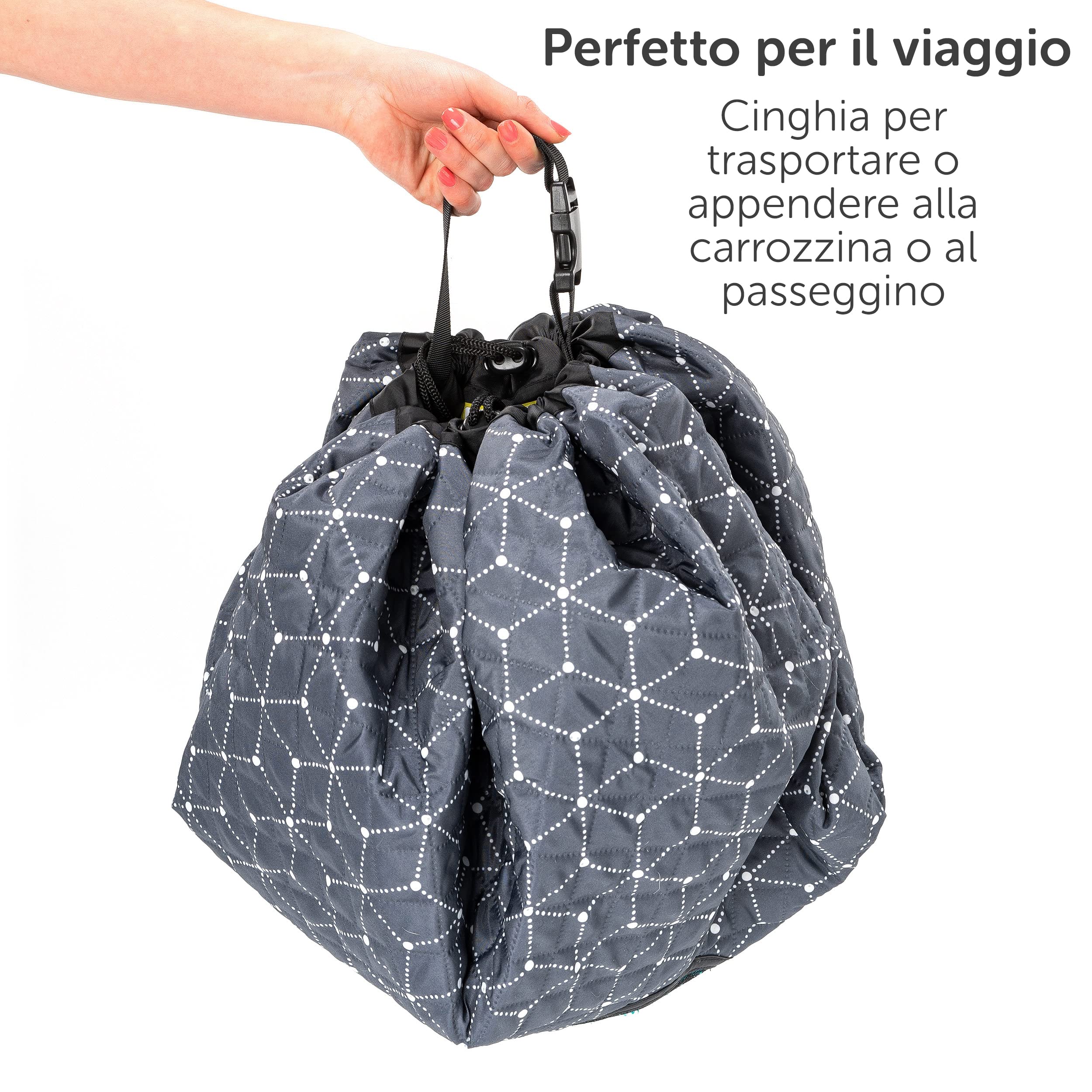 Zamboo 2in1 Oudoor Sacco Giochi Spiaggia - Pratico Tappeto Gioco Bambini Resistente all'Acqua - Grigio
