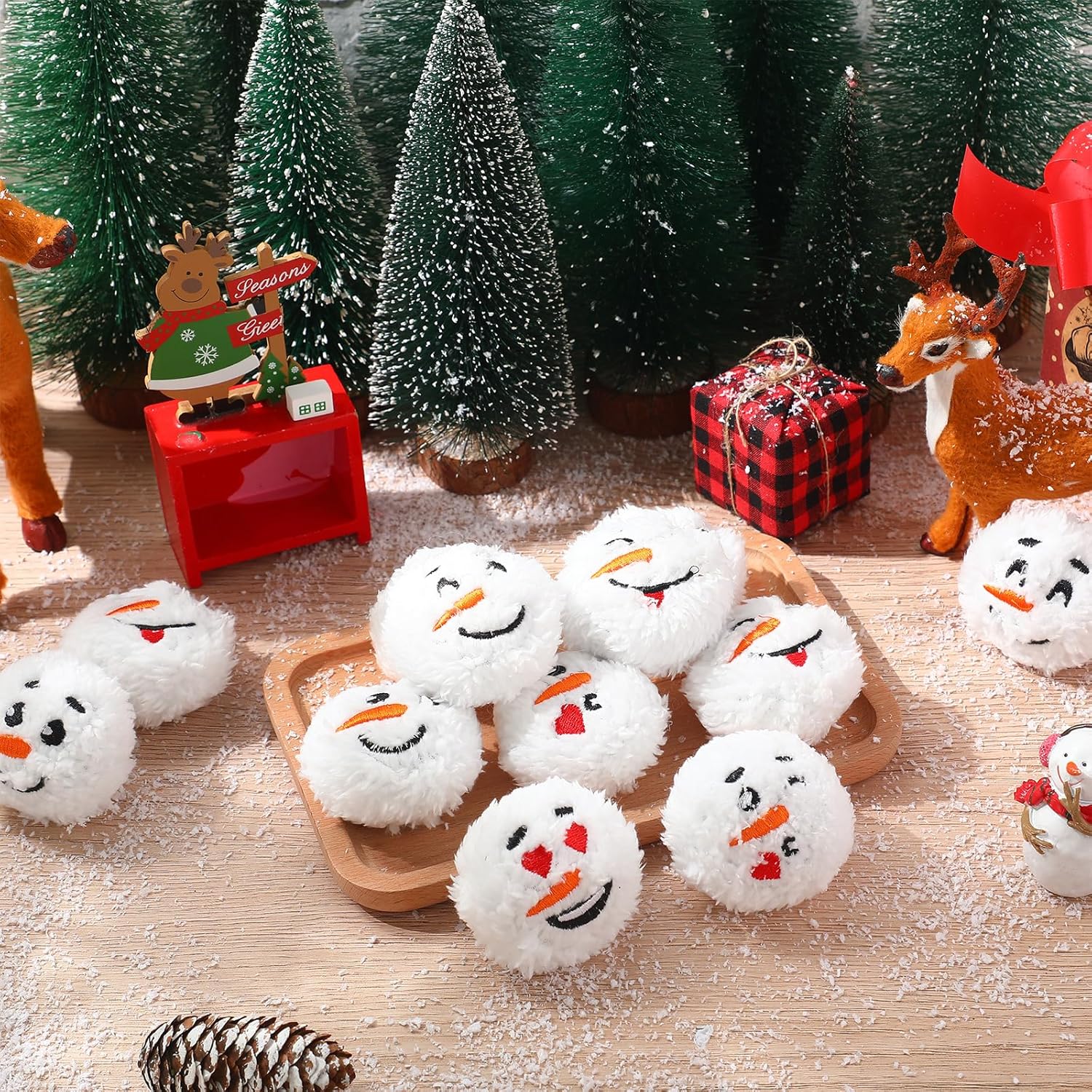 Hiboom 96 Pcs Christmas Snowball for Indoor Outdoor Fight, Soft Fake Snowballs Fun Snowmen Balls Cute Stuffed Snowman Balls with Smile Face for Home and Office Decoration (Classic Style)